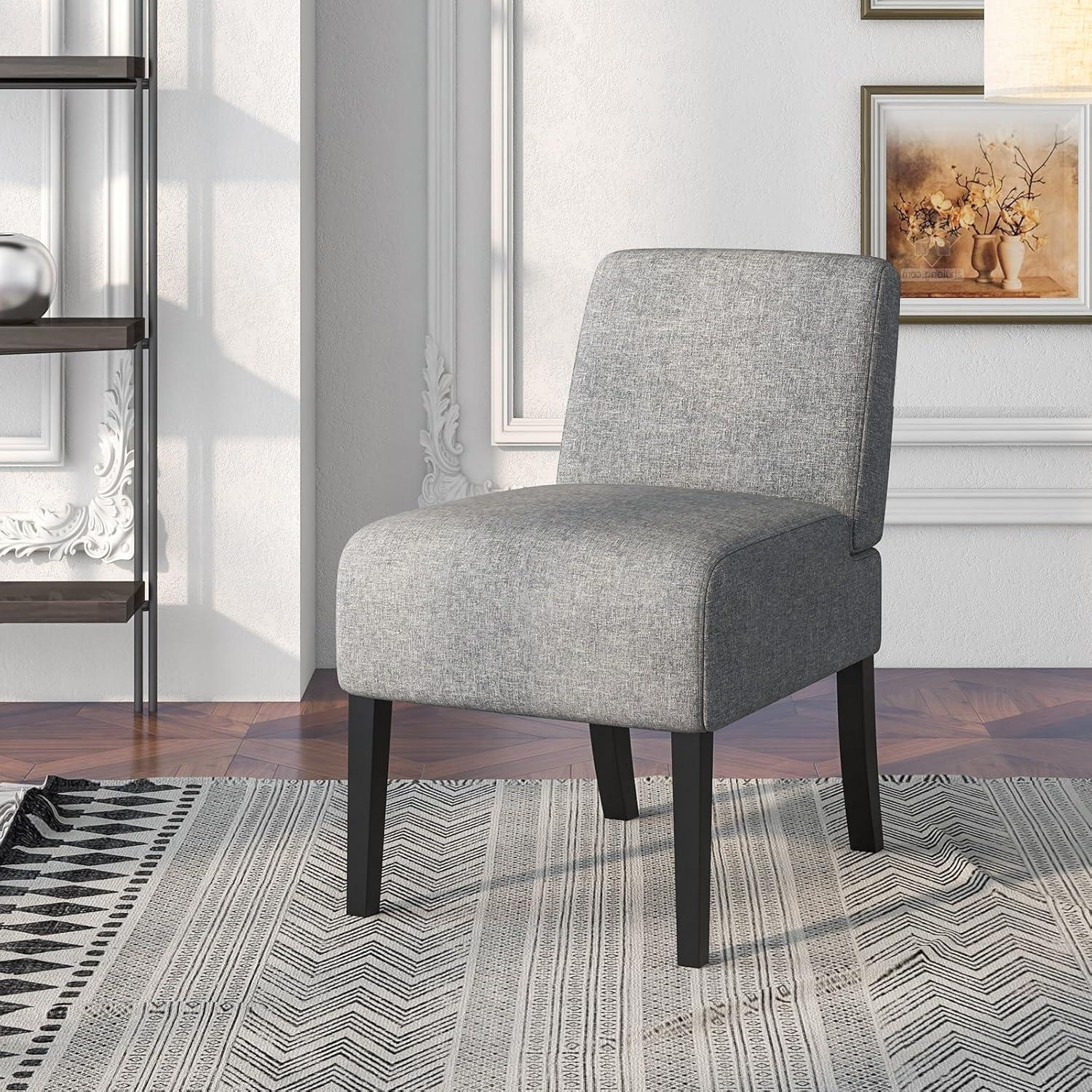 image:imageGiantex Armless Accent Chair Upholstered Living Room Chair with Rubber Wood Legs Modern Slipper Side Chair Reading Chair for Living Room Bedroom Waiting Room Office Small Spaces GreyGrey