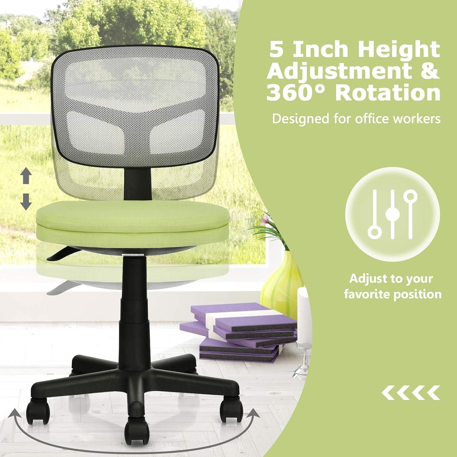 image:imageGiantex Armless Desk Chair LowBack Computer Chair Ergonomic Small Task Chair with Adjustable Height YShaped Support for Adults Teens Kids 360 Swivel Office Chair BlueGreen