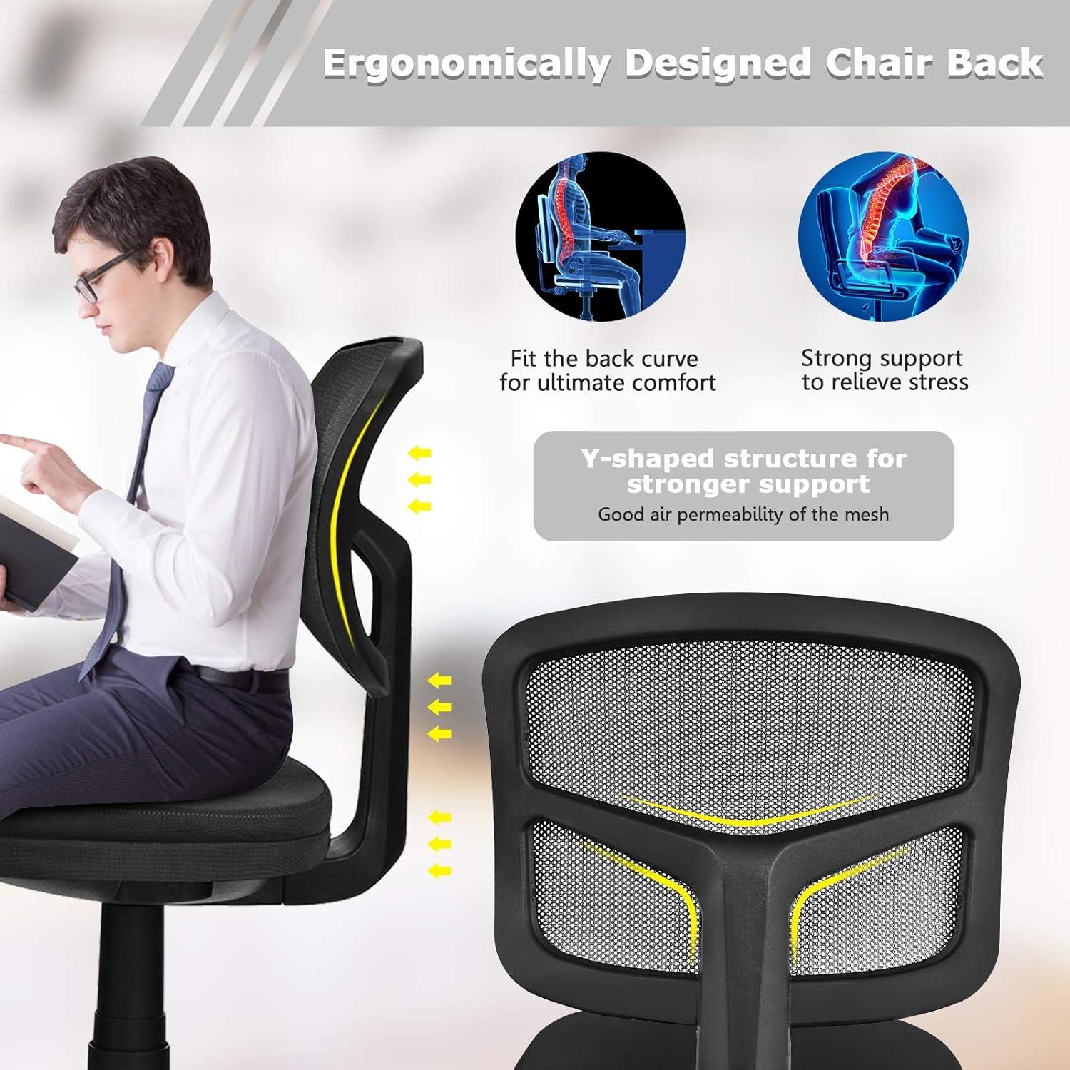 image:imageGiantex Armless Desk Chair LowBack Computer Chair Ergonomic Small Task Chair with Adjustable Height YShaped Support for Adults Teens Kids 360 Swivel Office Chair BlueBlack