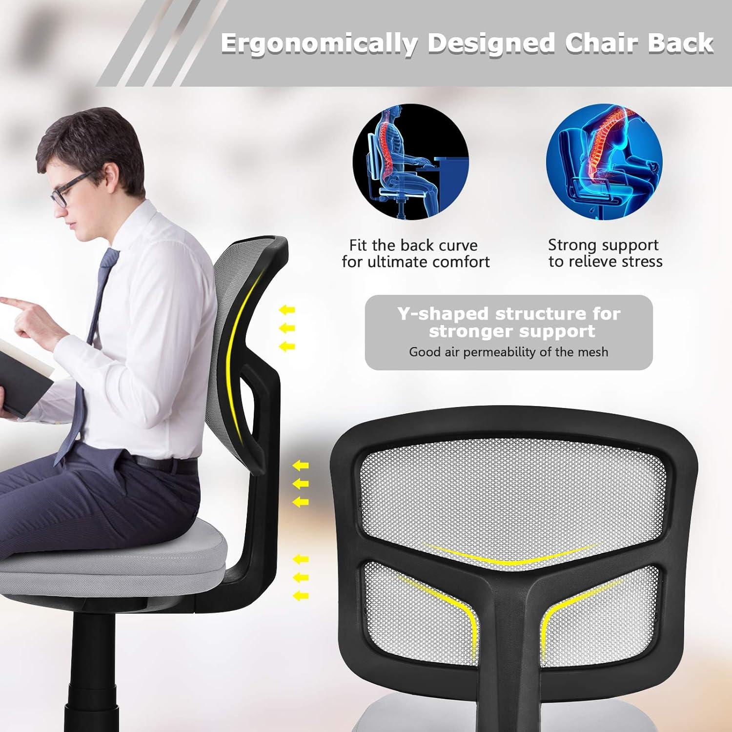 image:imageGiantex Armless Desk Chair LowBack Computer Chair Ergonomic Small Task Chair with Adjustable Height YShaped Support for Adults Teens Kids 360 Swivel Office Chair BlueGrey