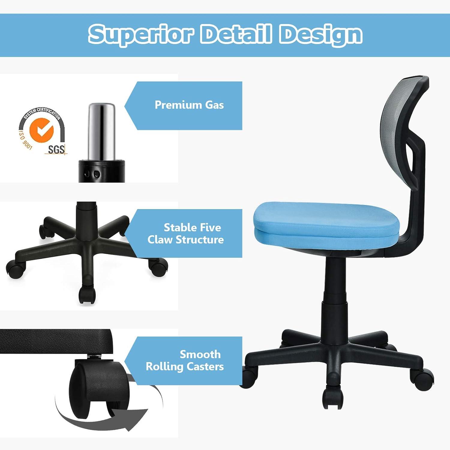 image:imageGiantex Armless Desk Chair LowBack Computer Chair Ergonomic Small Task Chair with Adjustable Height YShaped Support for Adults Teens Kids 360 Swivel Office Chair BlueBlue