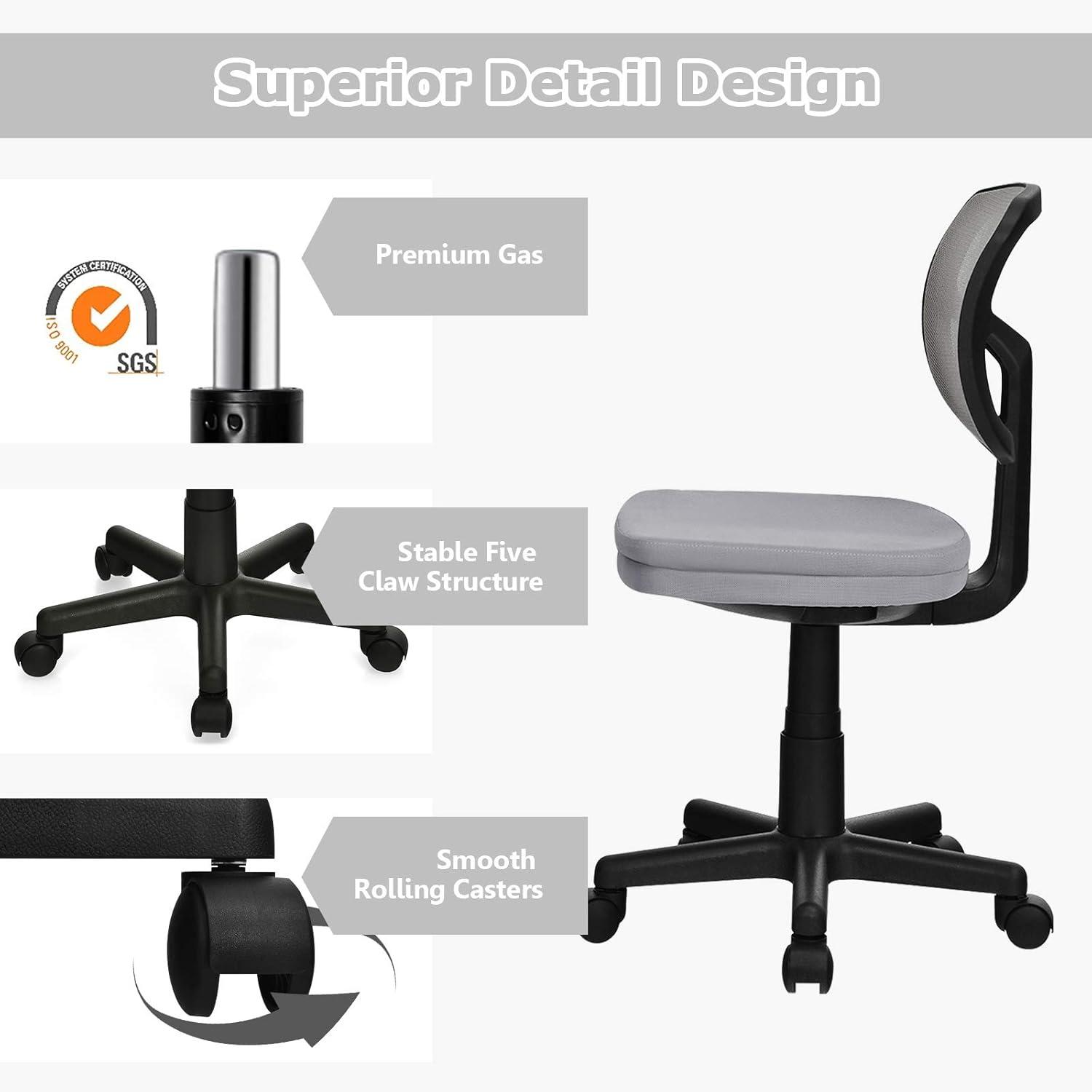 image:imageGiantex Armless Desk Chair LowBack Computer Chair Ergonomic Small Task Chair with Adjustable Height YShaped Support for Adults Teens Kids 360 Swivel Office Chair BlueGrey