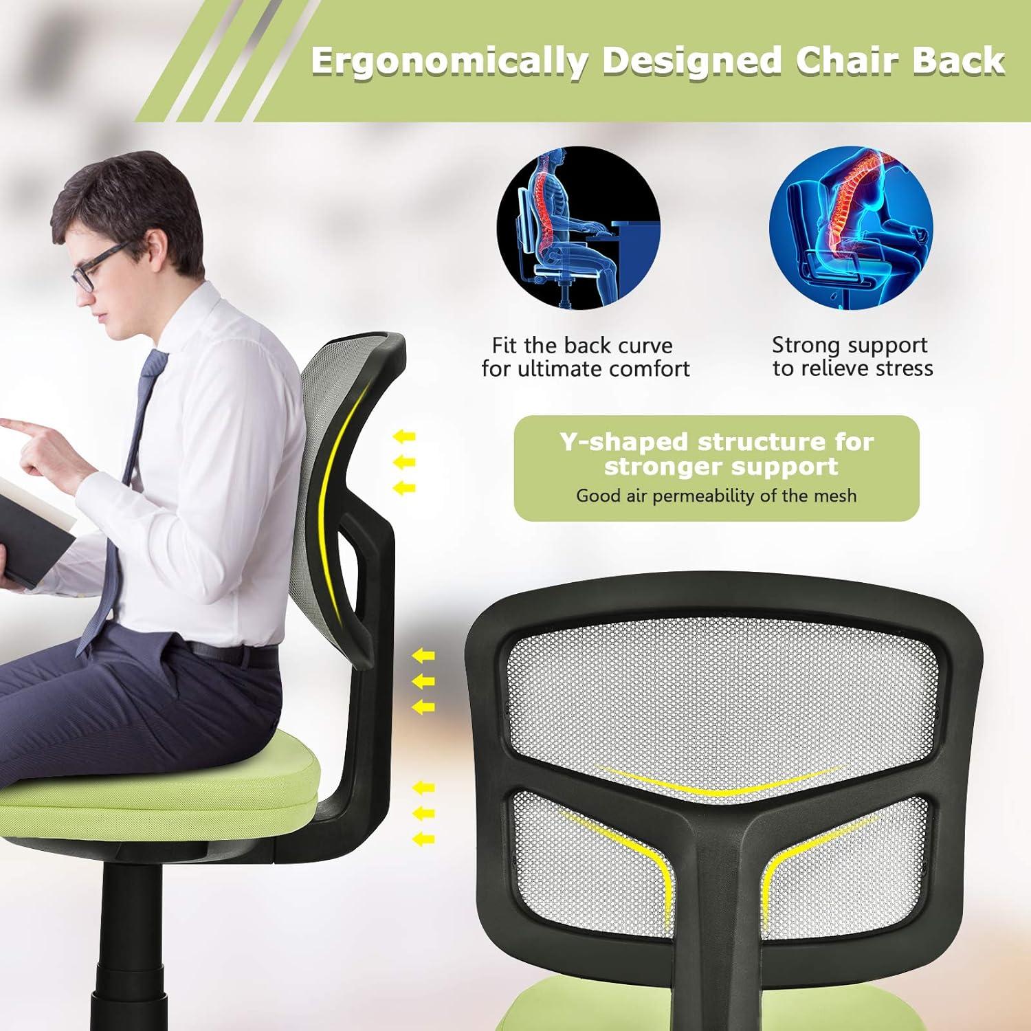 image:imageGiantex Armless Desk Chair LowBack Computer Chair Ergonomic Small Task Chair with Adjustable Height YShaped Support for Adults Teens Kids 360 Swivel Office Chair BlueGreen