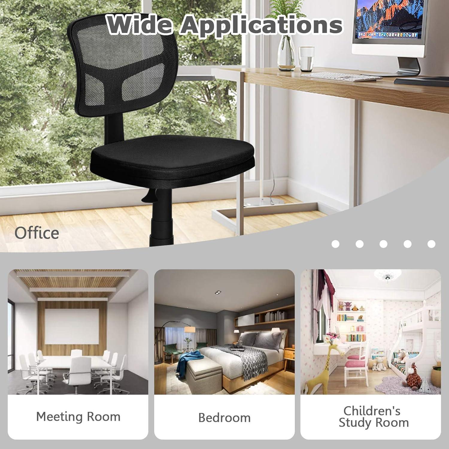 image:imageGiantex Armless Desk Chair LowBack Computer Chair Ergonomic Small Task Chair with Adjustable Height YShaped Support for Adults Teens Kids 360 Swivel Office Chair BlueBlack