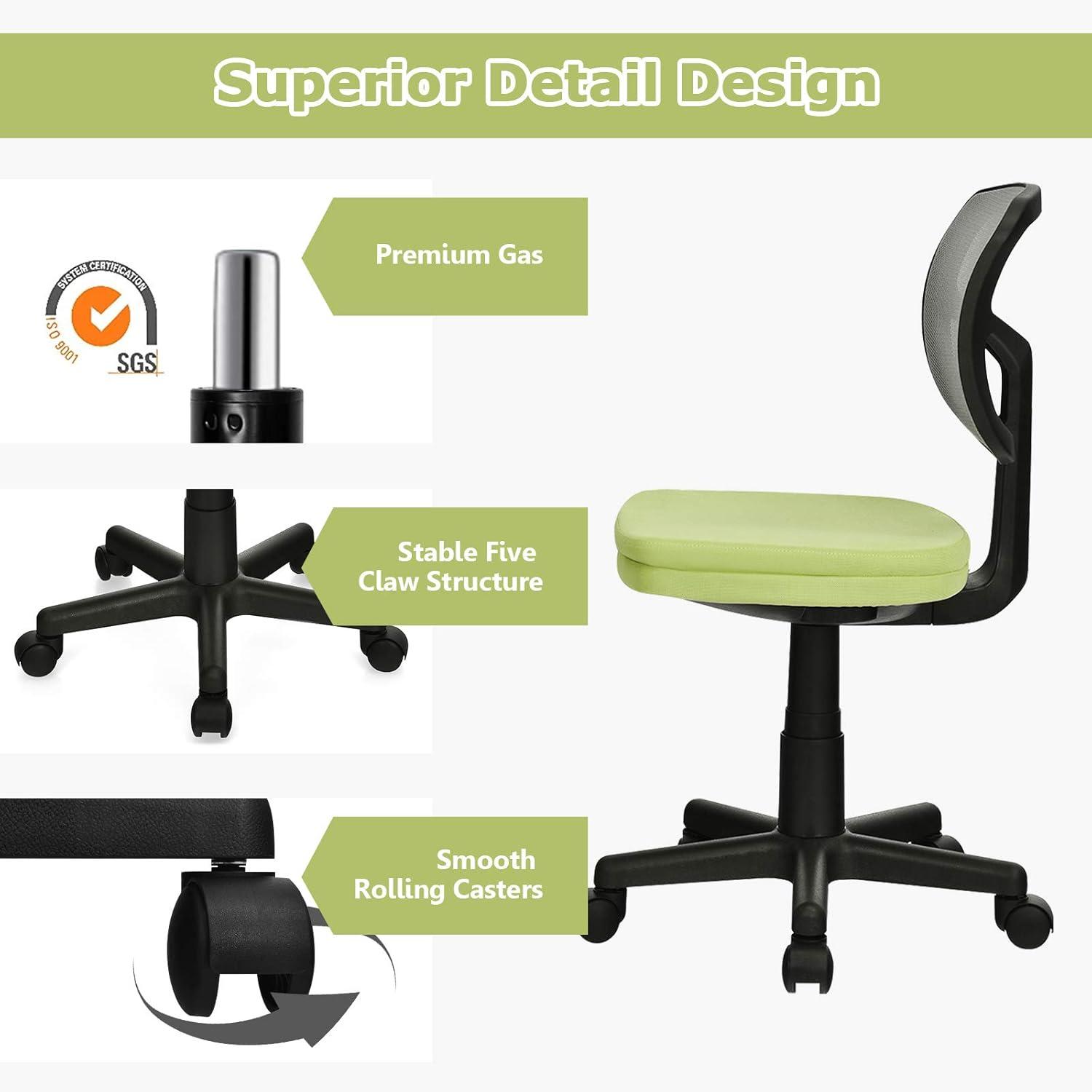 image:imageGiantex Armless Desk Chair LowBack Computer Chair Ergonomic Small Task Chair with Adjustable Height YShaped Support for Adults Teens Kids 360 Swivel Office Chair BlueGreen