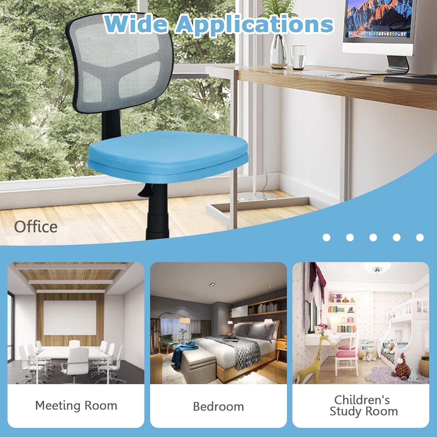 image:imageGiantex Armless Desk Chair LowBack Computer Chair Ergonomic Small Task Chair with Adjustable Height YShaped Support for Adults Teens Kids 360 Swivel Office Chair BlueBlue