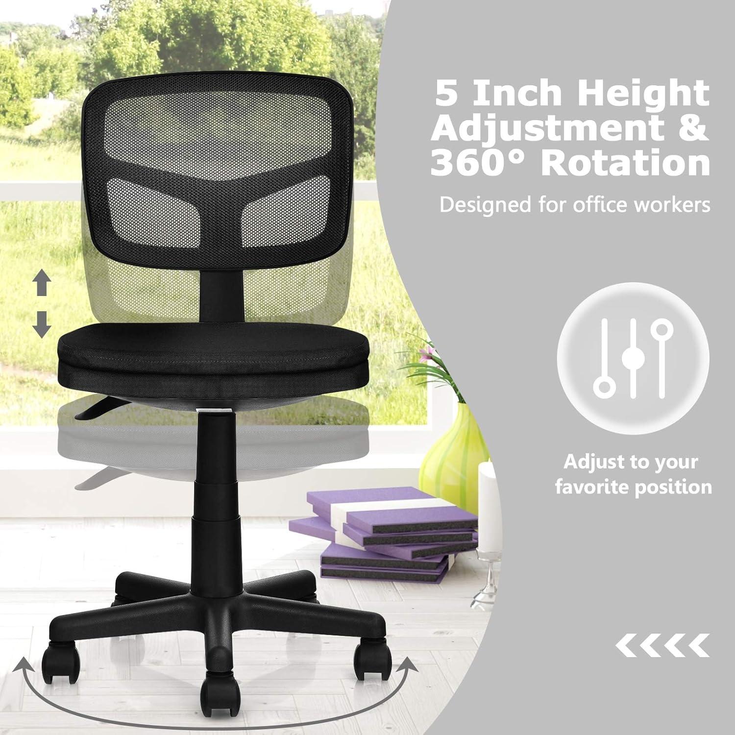 image:imageGiantex Armless Desk Chair LowBack Computer Chair Ergonomic Small Task Chair with Adjustable Height YShaped Support for Adults Teens Kids 360 Swivel Office Chair BlueBlack