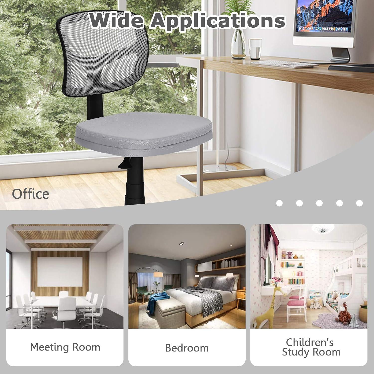 image:imageGiantex Armless Desk Chair LowBack Computer Chair Ergonomic Small Task Chair with Adjustable Height YShaped Support for Adults Teens Kids 360 Swivel Office Chair BlueGrey
