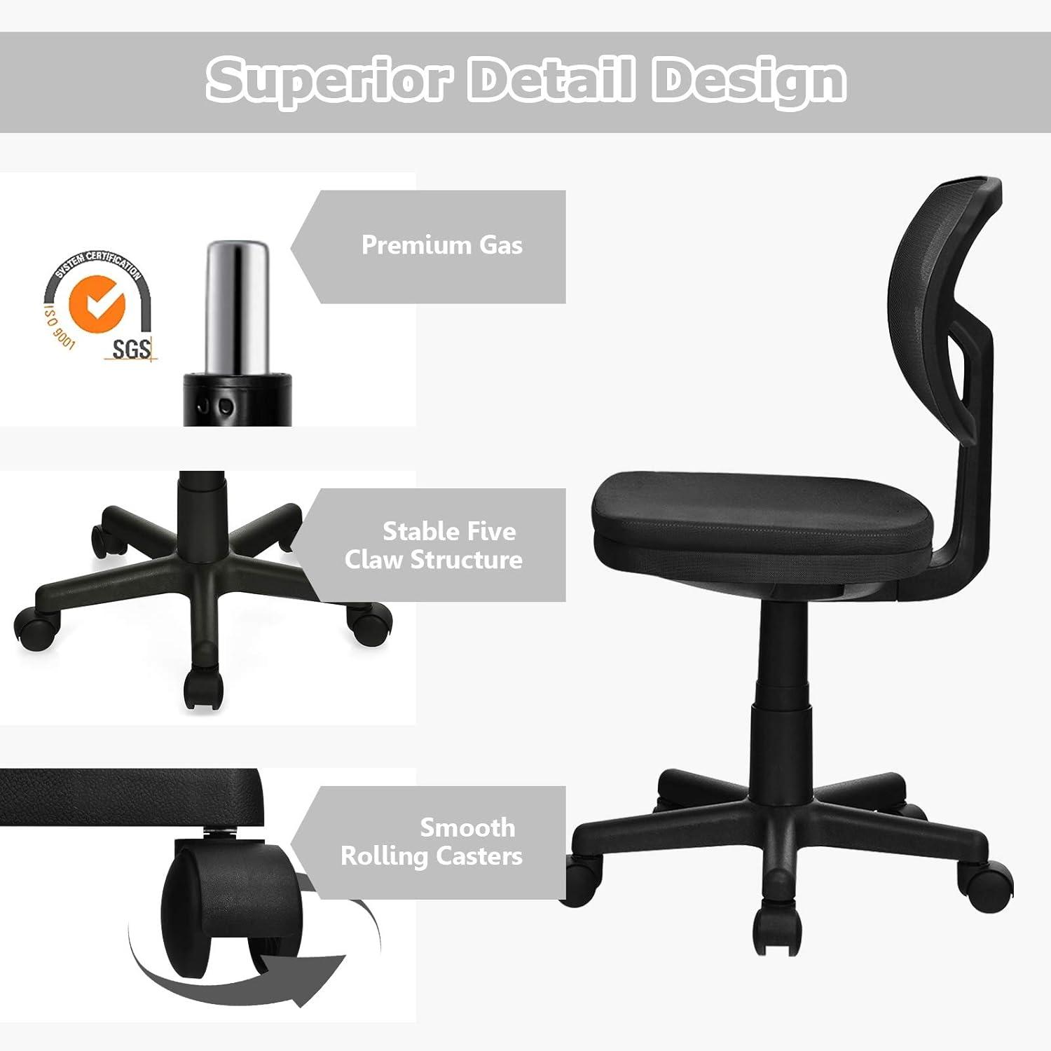 image:imageGiantex Armless Desk Chair LowBack Computer Chair Ergonomic Small Task Chair with Adjustable Height YShaped Support for Adults Teens Kids 360 Swivel Office Chair BlueBlack