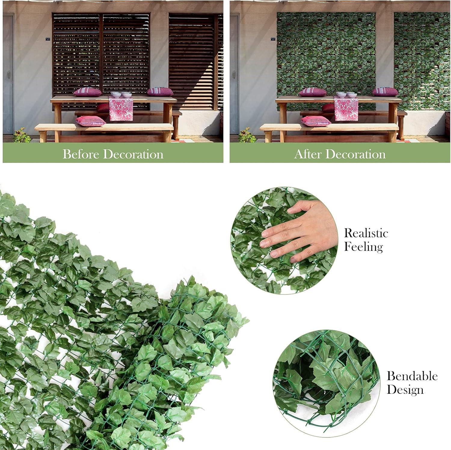 image:imageGiantex Artificial Faux Ivy Privacy Fence 118x59 Artificial Hedge Faux Ivy Vine Leaf Greenery Wall Screen Decorative Trellis Fence Covering for Outdoor Porch Garden Patio95x59