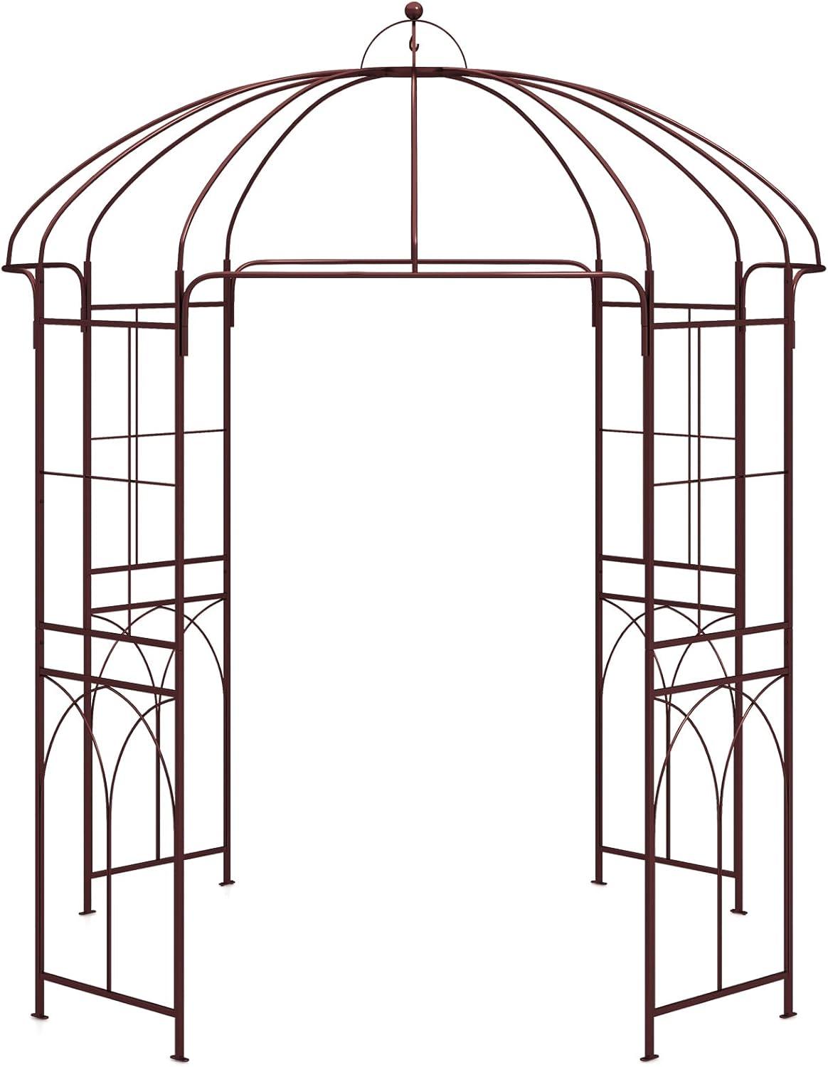 image:imageGiantex Birdcage Shape Garden Arbor 84ft High x 7ft Wide Metal Gazebo Arch Pergola Pavilion for Climbing Plants Party Wedding Ceremony Decor Outdoor 16 Ground Stakes Easy Assembly BronzeBronze