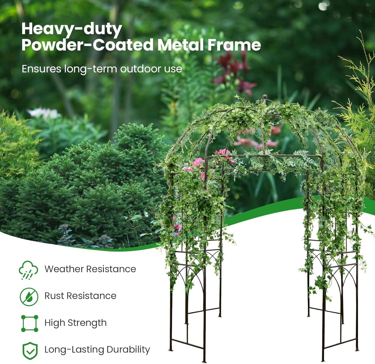 image:imageGiantex Birdcage Shape Garden Arbor 84ft High x 7ft Wide Metal Gazebo Arch Pergola Pavilion for Climbing Plants Party Wedding Ceremony Decor Outdoor 16 Ground Stakes Easy Assembly BronzeBronze