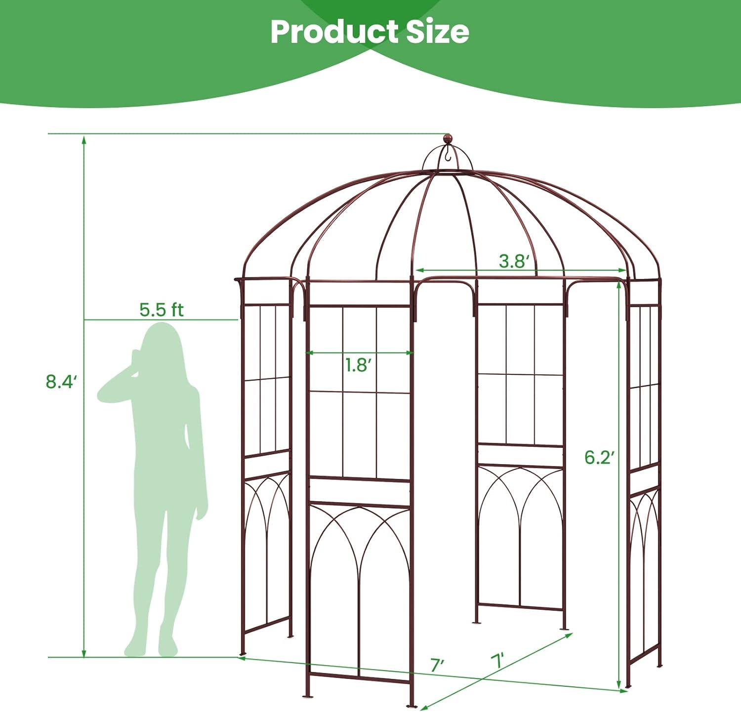 image:imageGiantex Birdcage Shape Garden Arbor 84ft High x 7ft Wide Metal Gazebo Arch Pergola Pavilion for Climbing Plants Party Wedding Ceremony Decor Outdoor 16 Ground Stakes Easy Assembly BronzeBronze