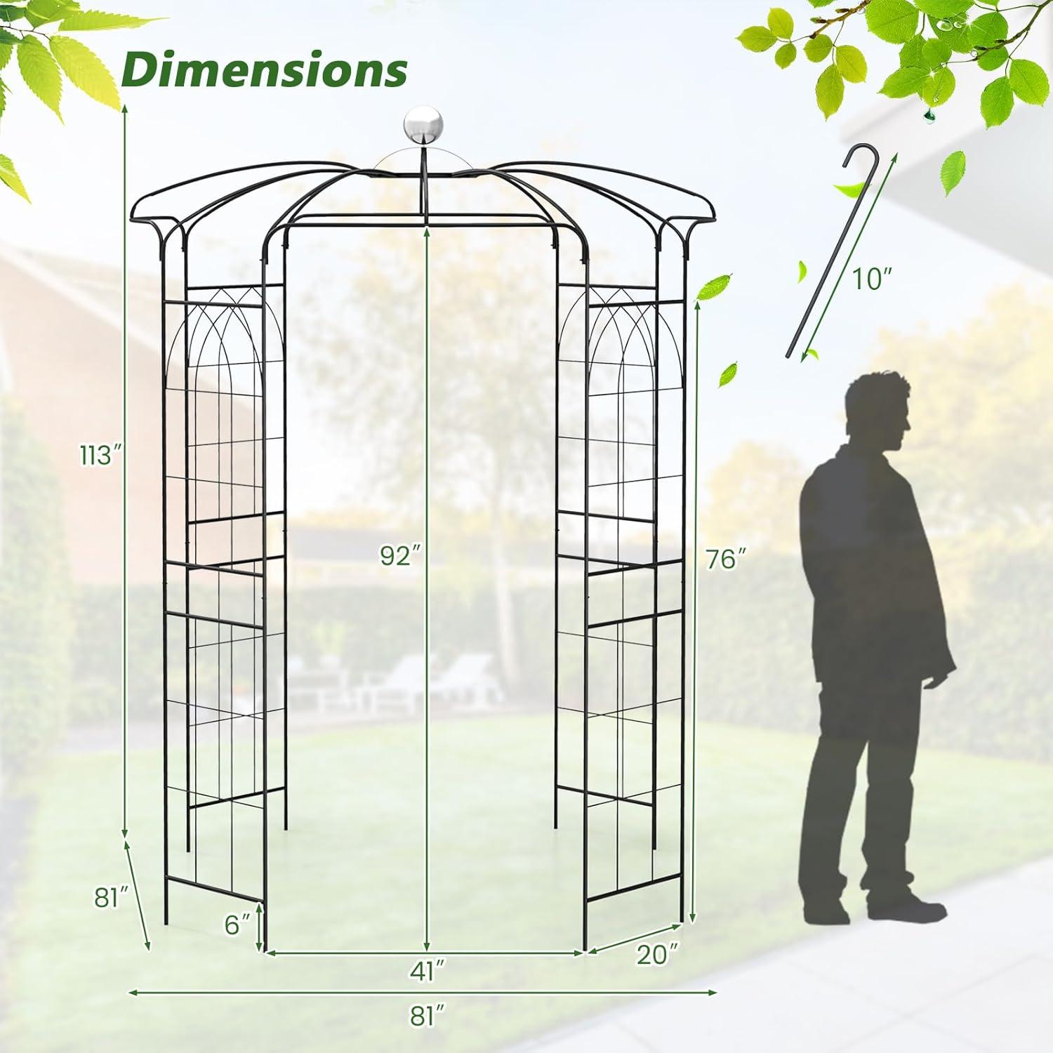 image:imageGiantex Birdcage Shape Gazebo 94 H x 68 W Metal Arch Trellis for Climbing Plants Clematis Vines French Style Pergola Pavilion Garden Arbor for Weddings Photoshoots Ceremony Party Outdoor Decor