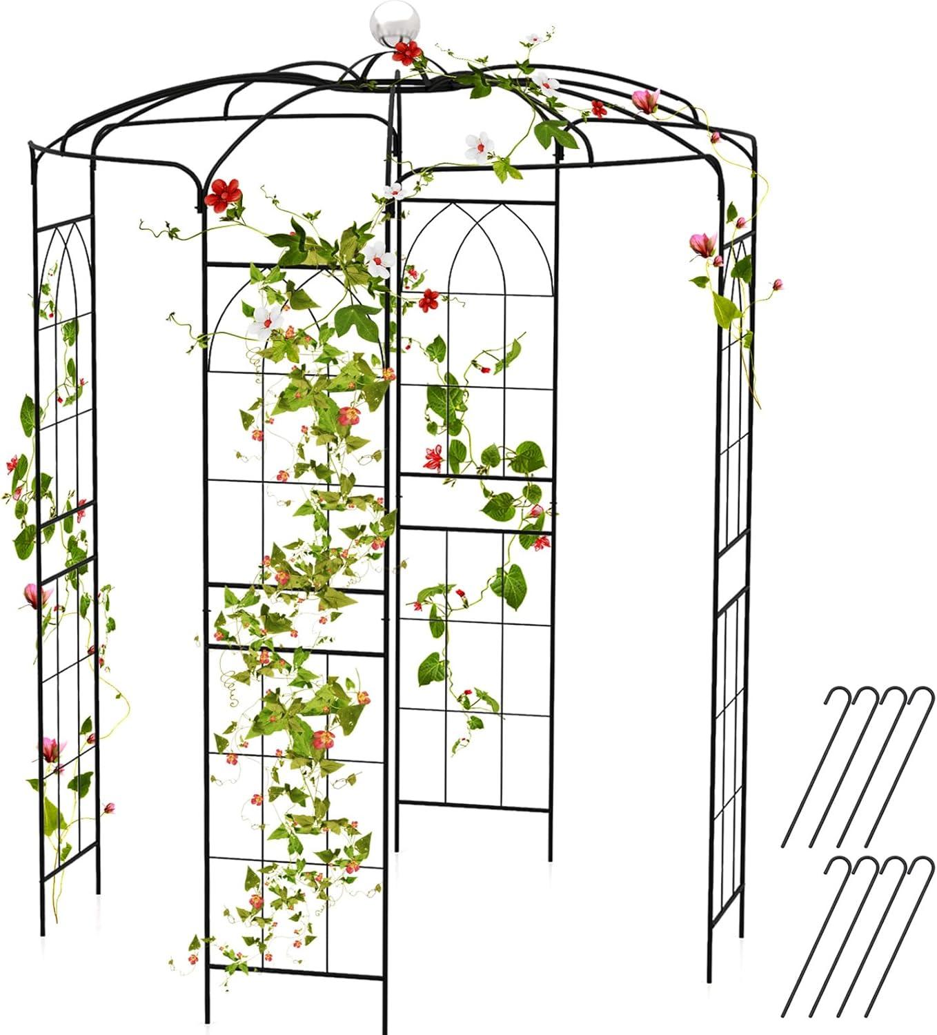 image:imageGiantex Birdcage Shape Gazebo 94 H x 68 W Metal Arch Trellis for Climbing Plants Clematis Vines French Style Pergola Pavilion Garden Arbor for Weddings Photoshoots Ceremony Party Outdoor Decor