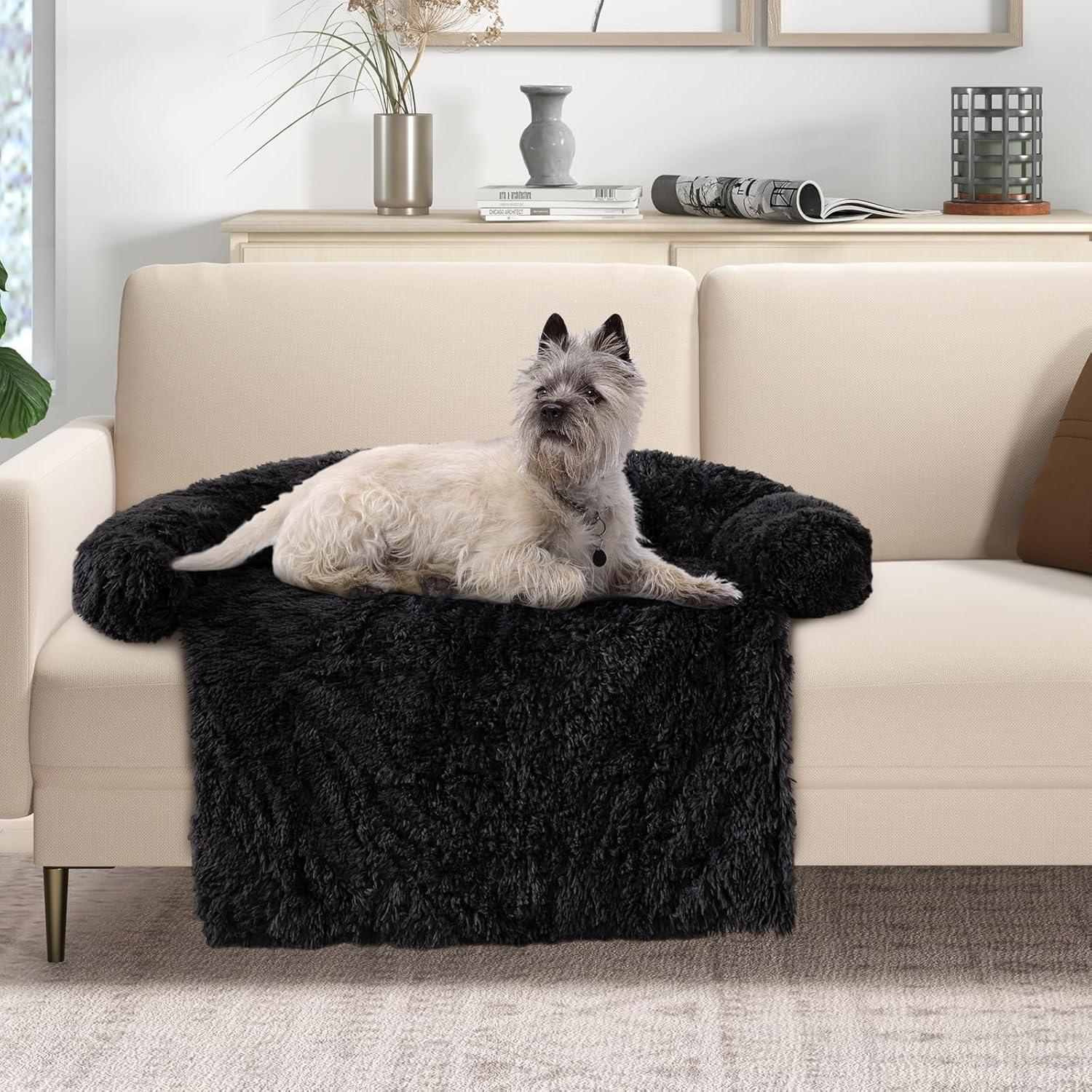 image:imageGiantex Calming Dog Bed Fluffy Plush Pet Bed for Couch Removable Washable Cover Soft Neck Bolster Dog Sofa Bed Furniture Protector Mats for Dogs Cats Dark Gray Medium 44 x 40 x 7