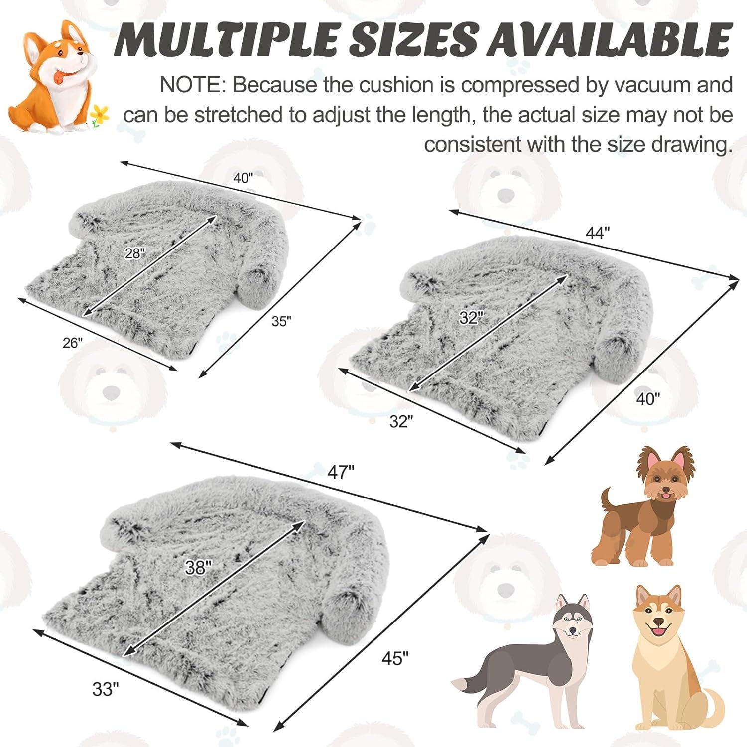 image:imageGiantex Calming Dog Bed Fluffy Plush Pet Bed for Couch Removable Washable Cover Soft Neck Bolster Dog Sofa Bed Furniture Protector Mats for Dogs Cats Light Gray Medium 44 x 40 x 7