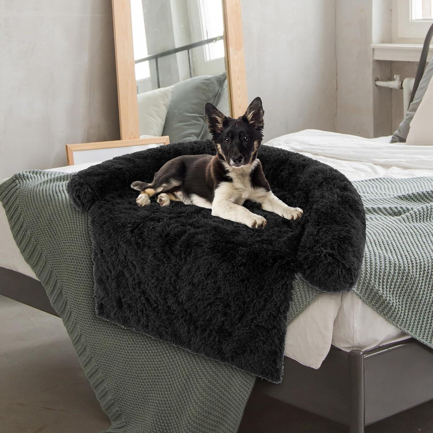 image:imageGiantex Calming Dog Bed Fluffy Plush Pet Bed for Couch Removable Washable Cover Soft Neck Bolster Dog Sofa Bed Furniture Protector Mats for Dogs Cats Dark Gray Medium 44 x 40 x 7