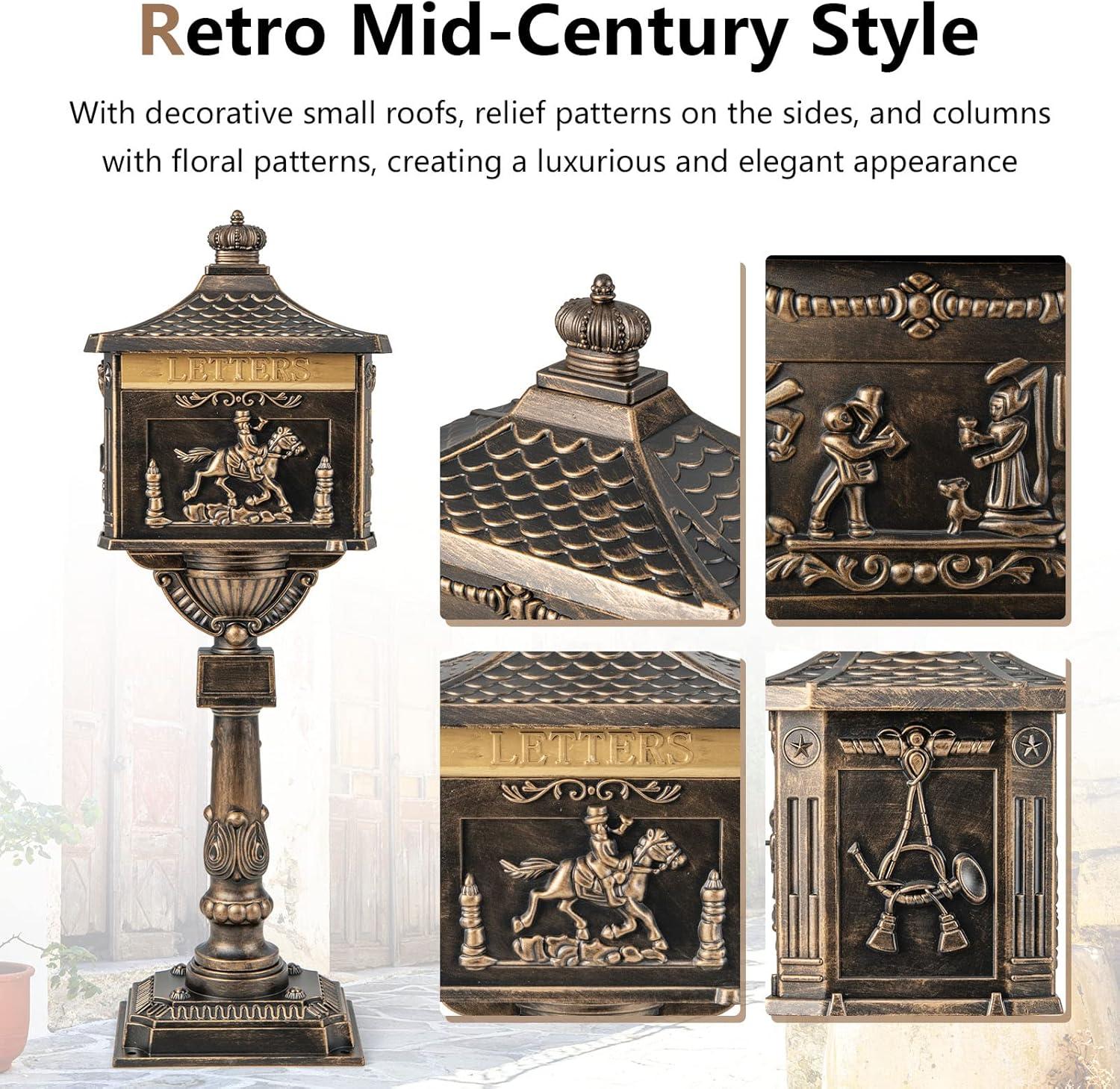 image:imageGiantex Cast Aluminum Mailbox with Post Locking Residential Mailboxes for Outside with Keys Baffle Door Expansion Bolts Address Panel InGround RustProof Large Security Postal Mailbox BronzeBronze
