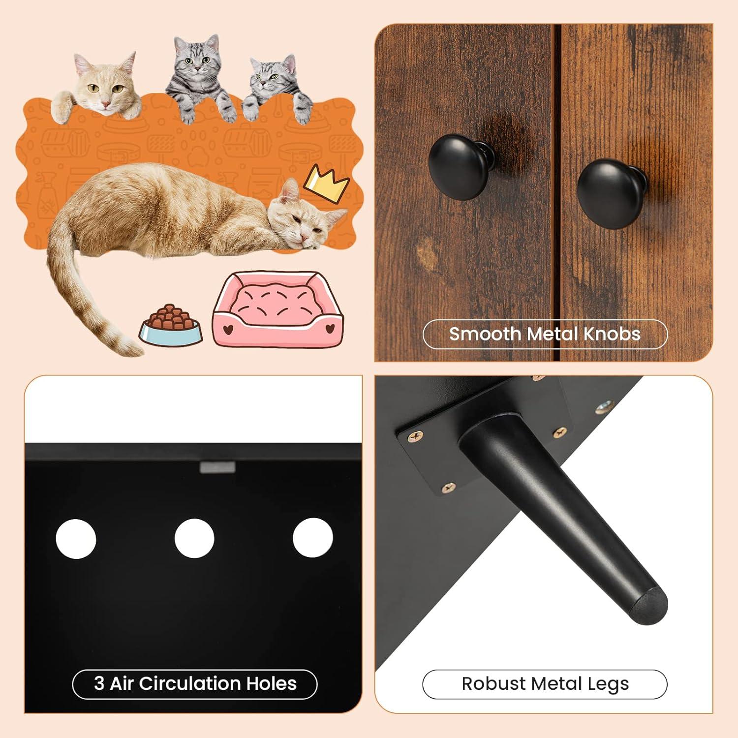 image:imageGiantex Cat Litter Box Enclosure Hidden Cat Washroom Furniture 2Door Cabinet Front Entry 3 Vent Holes Cat Scratching Pad Wooden Pet House Crate End Table for Living Room Black amp Rustic BrownBlack Rustic Brown