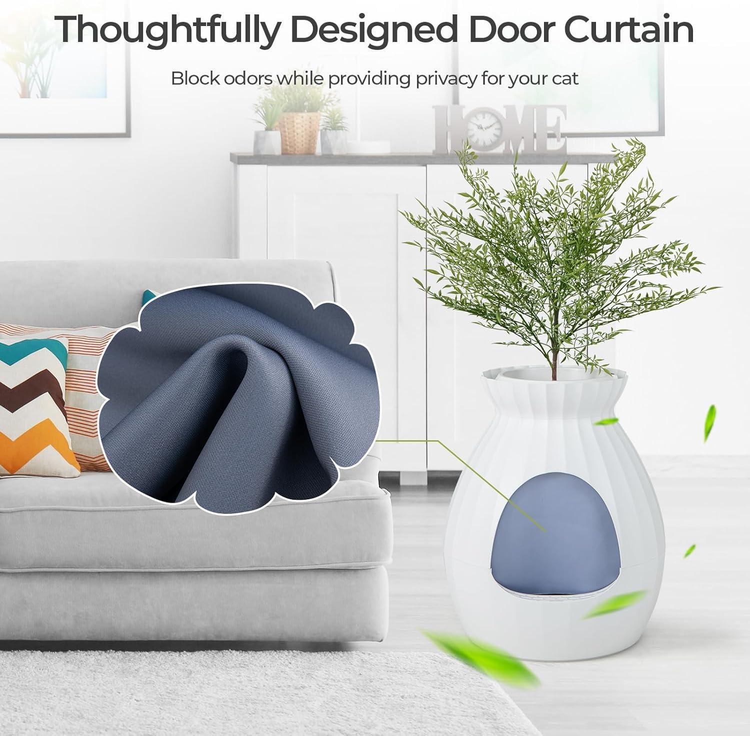 image:imageGiantex Cat Litter Box Plant Hidden Litter Box Furniture with Electronic Odor Removal System Detachable Door Curtain Scoop Cat Litter Box Enclosure Planter Home Decor Easy to Clean WhiteWhite