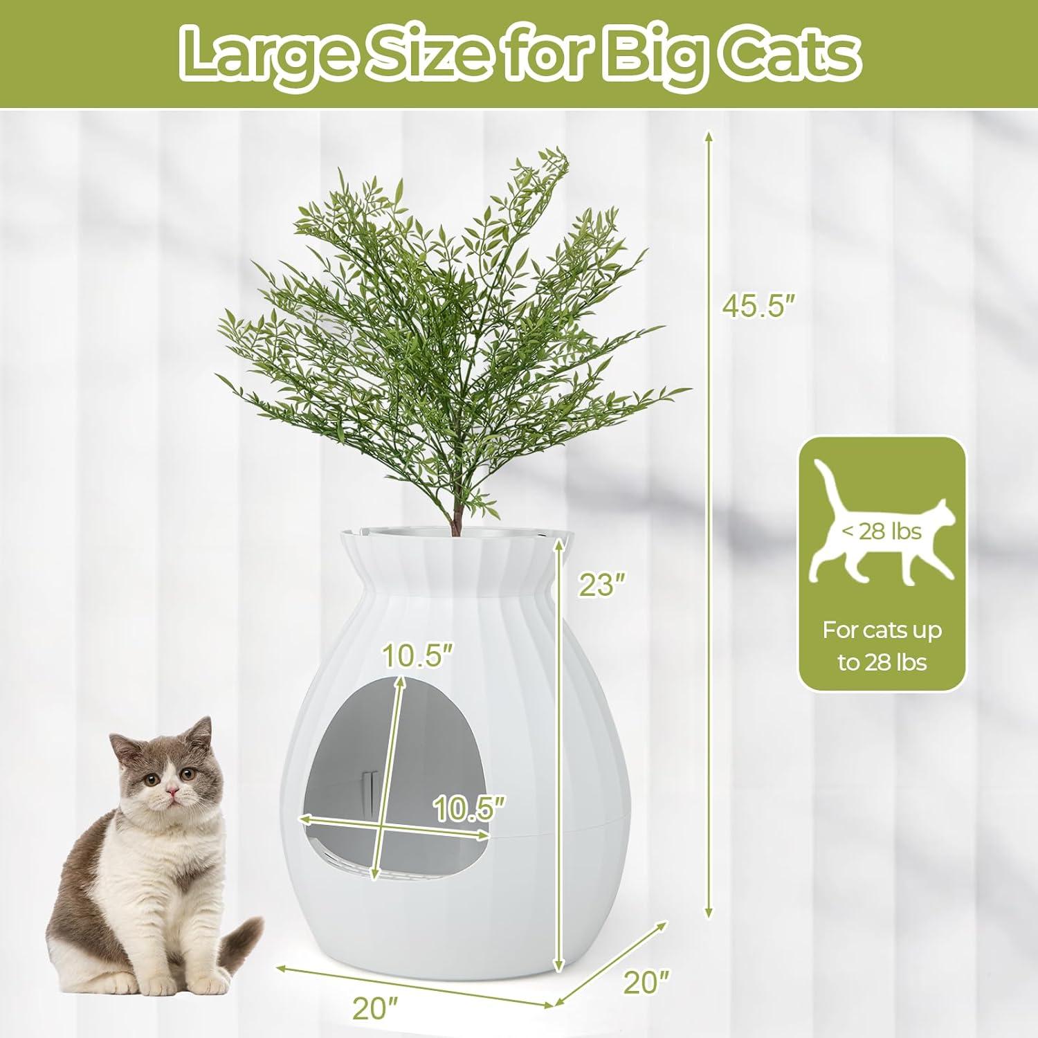 image:imageGiantex Cat Litter Box Plant Hidden Litter Box Furniture with Electronic Odor Removal System Detachable Door Curtain Scoop Cat Litter Box Enclosure Planter Home Decor Easy to Clean WhiteWhite
