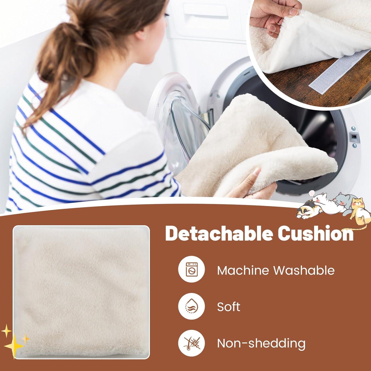 image:imageGiantex Cat Scratcher Side Table CShaped End Table with Cat Scratching Board Washable Cushion Jingling Ball Metal Frame Couch Table Cat Tree Tower for Living Room Bedroom Rustic Brown