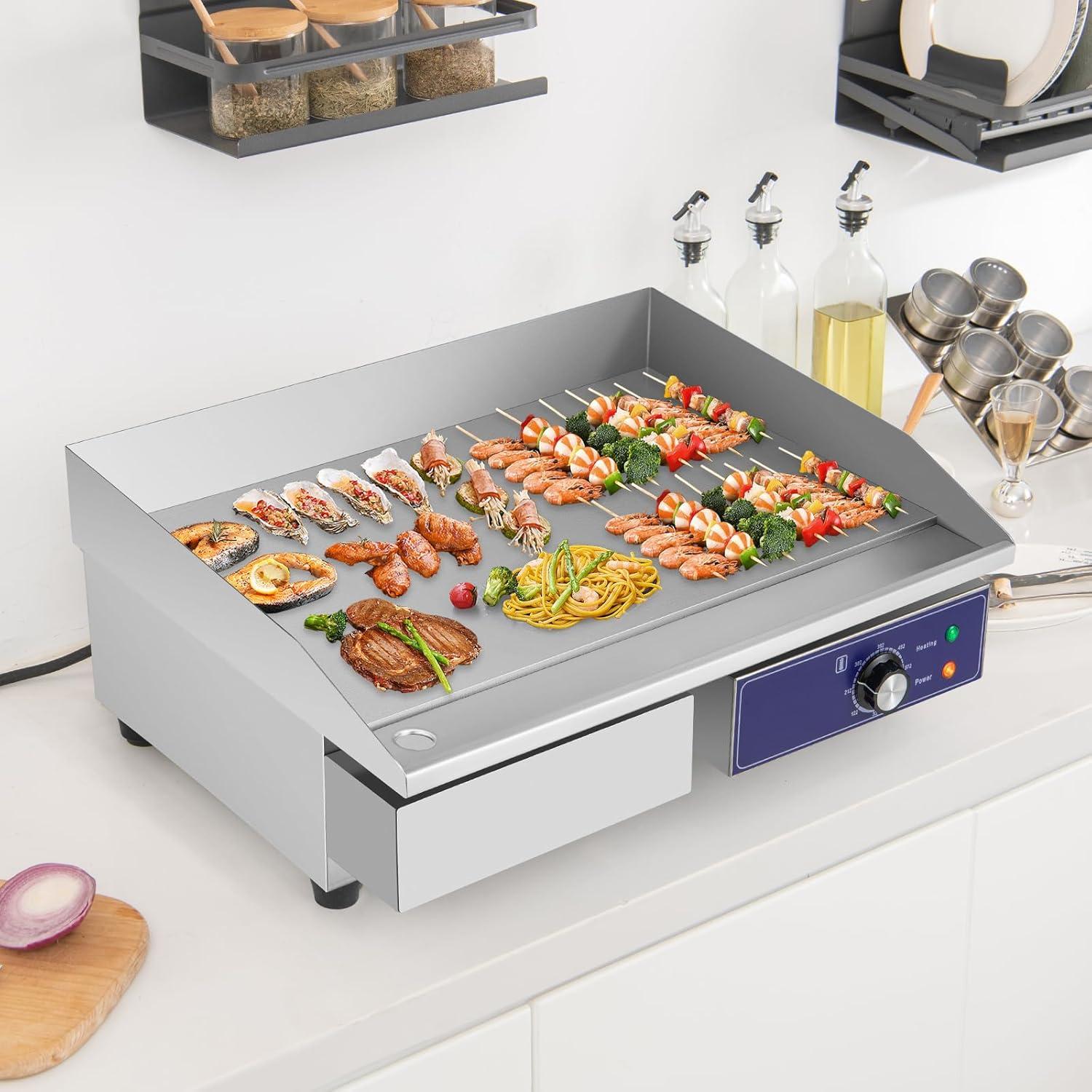 image:imageGiantex Commercial Griddle 22 Electric Griddle 2000W Cast Iron Griddle Stainless Steel Frame 122572 Adjustable Temperature Control Removable Oil Storage Box Restaurant Teppanyaki Grill