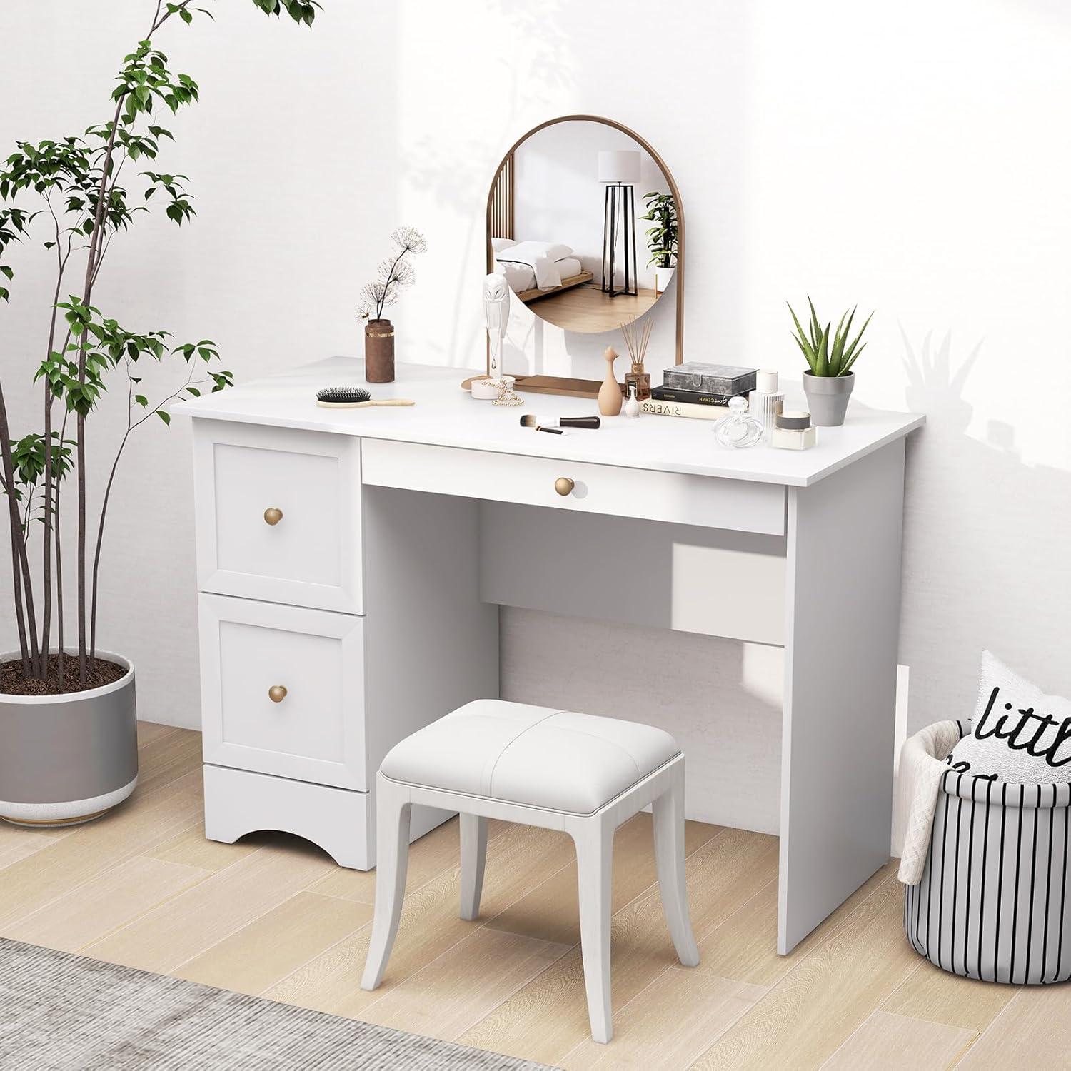 image:imageGiantex Computer Desk with 2 Drawers Modern PC Desk with Storage Study Writing Table w 2in1 Keyboard Tray Wooden Laptop Workstation for Home Office Bedroom Living Room White