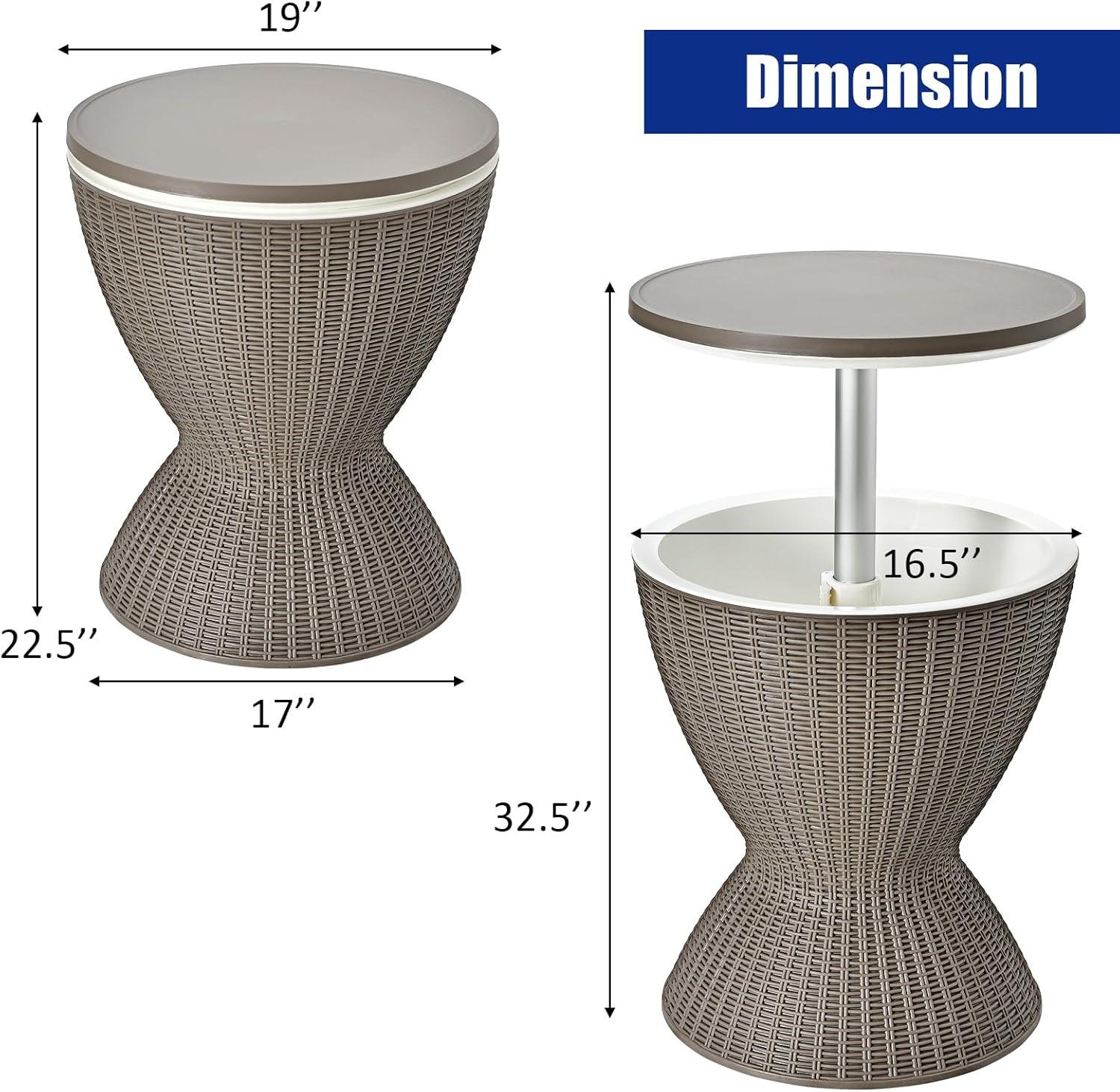 image:imageGiantex Cool Bar Table 8 Gallon Beer and Wine Cooler Rattan Style Patio Bar Tables Height Adjustable 3in1 Ice Cooler with Drainage Plug Outdoor Cocktail Table for Deck Pool Party TaupeTaupe