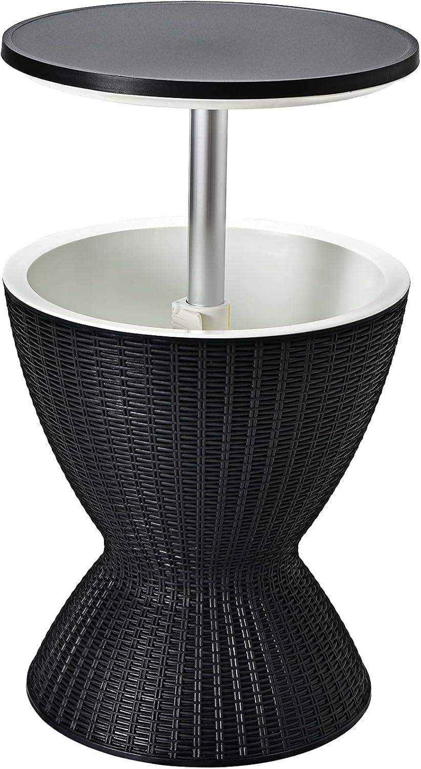 image:imageGiantex Cool Bar Table 8 Gallon Beer and Wine Cooler Rattan Style Patio Bar Tables Height Adjustable 3in1 Ice Cooler with Drainage Plug Outdoor Cocktail Table for Deck Pool Party TaupeBlack