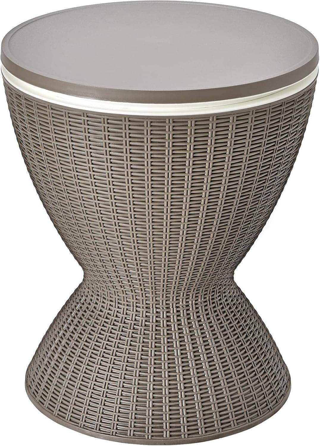 image:imageGiantex Cool Bar Table 8 Gallon Beer and Wine Cooler Rattan Style Patio Bar Tables Height Adjustable 3in1 Ice Cooler with Drainage Plug Outdoor Cocktail Table for Deck Pool Party TaupeTaupe