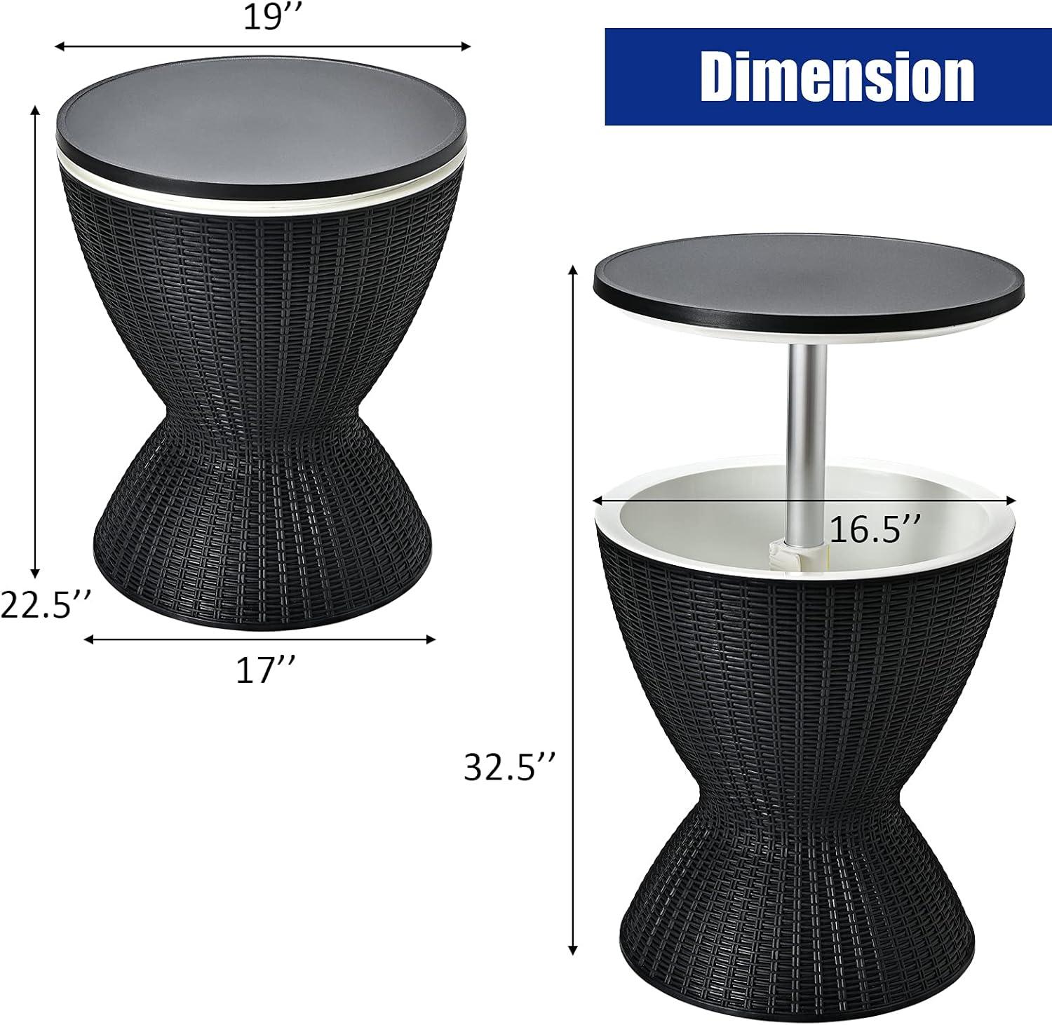 image:imageGiantex Cool Bar Table 8 Gallon Beer and Wine Cooler Rattan Style Patio Bar Tables Height Adjustable 3in1 Ice Cooler with Drainage Plug Outdoor Cocktail Table for Deck Pool Party TaupeBlack