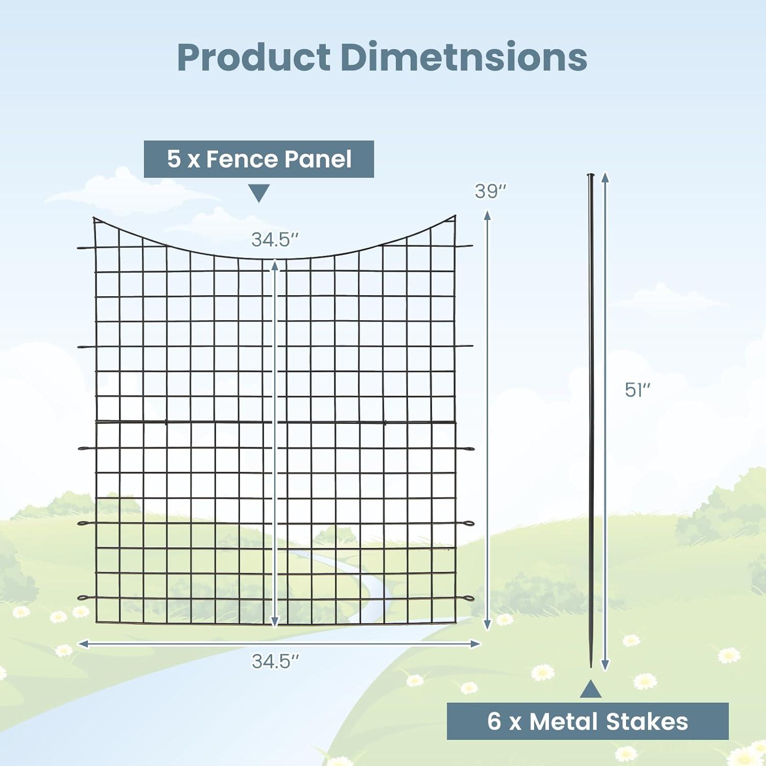 image:imageGiantex Decorative Garden Fence 5 Pack 39H x 145ft L Rustproof Metal Wire Border Outdoor Animal Barrier No Dig Fencing Flower Bed Edging Fence for Yard Patio Landscape Decor