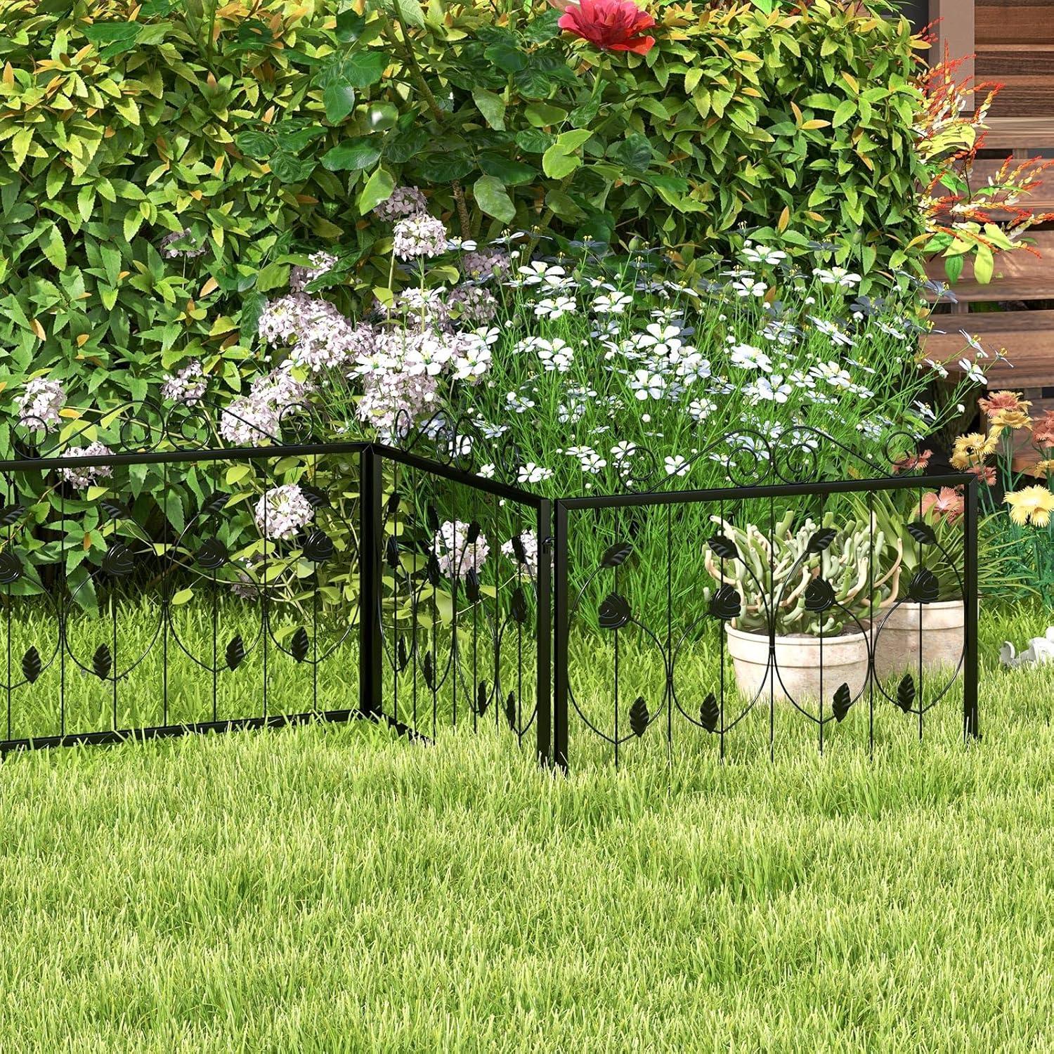 image:imageGiantex Decorative Garden Fence 8 Pack 235H x 153ft L Rustproof Metal Fencing Animal Barrier for Small Dogs Rabbits Flower Bed Edging Fence Border for Outdoor Yard Patio Landscape Decor