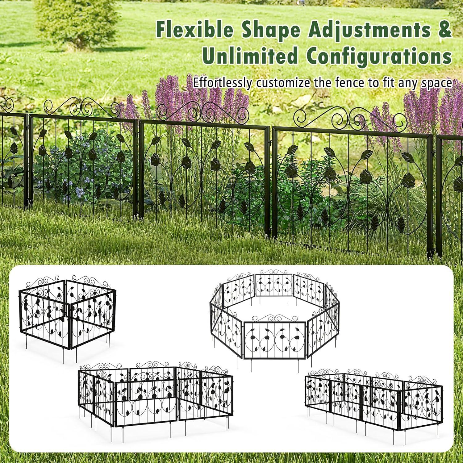 image:imageGiantex Decorative Garden Fence 8 Pack 235H x 153ft L Rustproof Metal Fencing Animal Barrier for Small Dogs Rabbits Flower Bed Edging Fence Border for Outdoor Yard Patio Landscape Decor