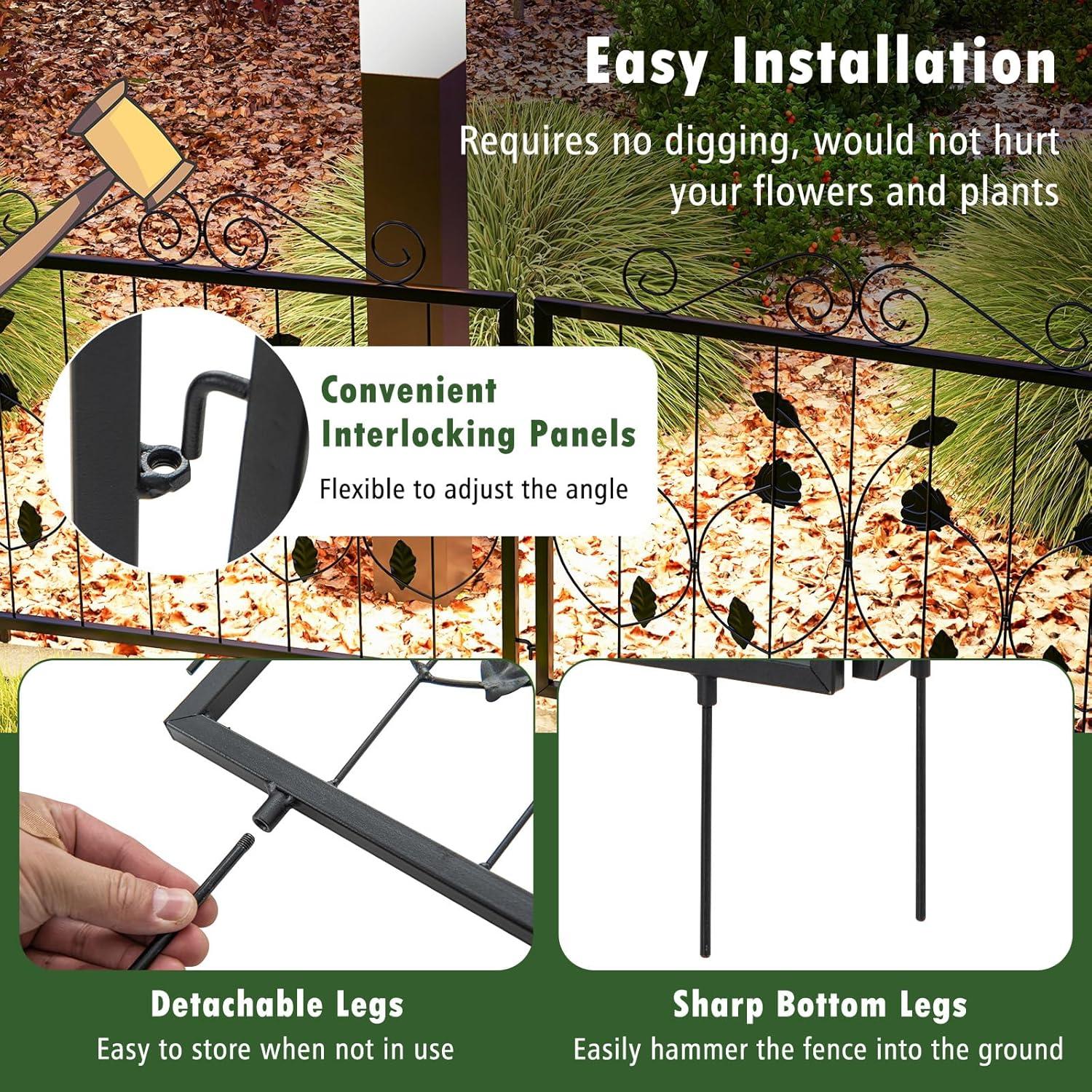 image:imageGiantex Decorative Garden Fence 8 Pack 235H x 153ft L Rustproof Metal Fencing Animal Barrier for Small Dogs Rabbits Flower Bed Edging Fence Border for Outdoor Yard Patio Landscape Decor