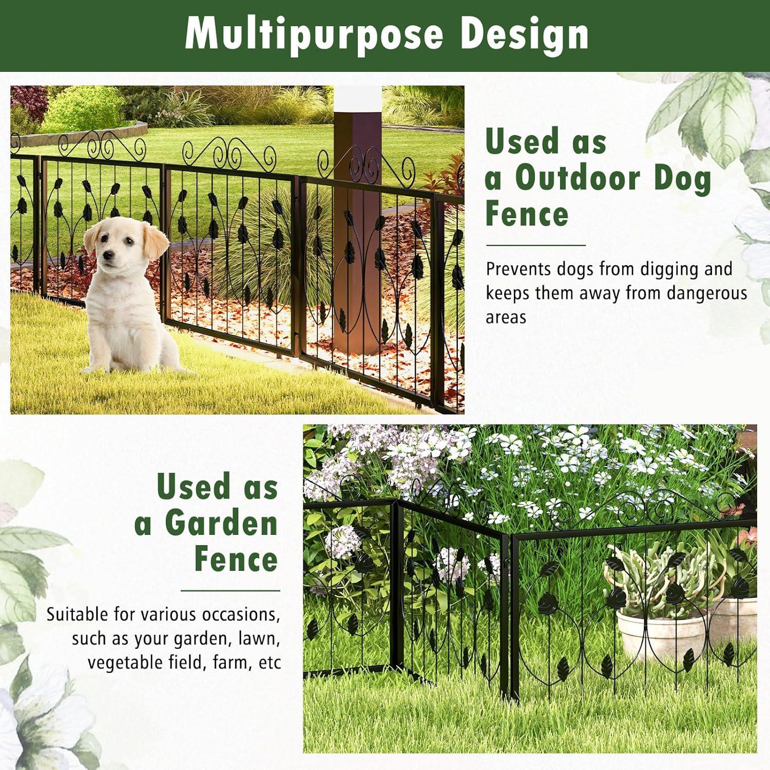 image:imageGiantex Decorative Garden Fence 8 Pack 235H x 153ft L Rustproof Metal Fencing Animal Barrier for Small Dogs Rabbits Flower Bed Edging Fence Border for Outdoor Yard Patio Landscape Decor