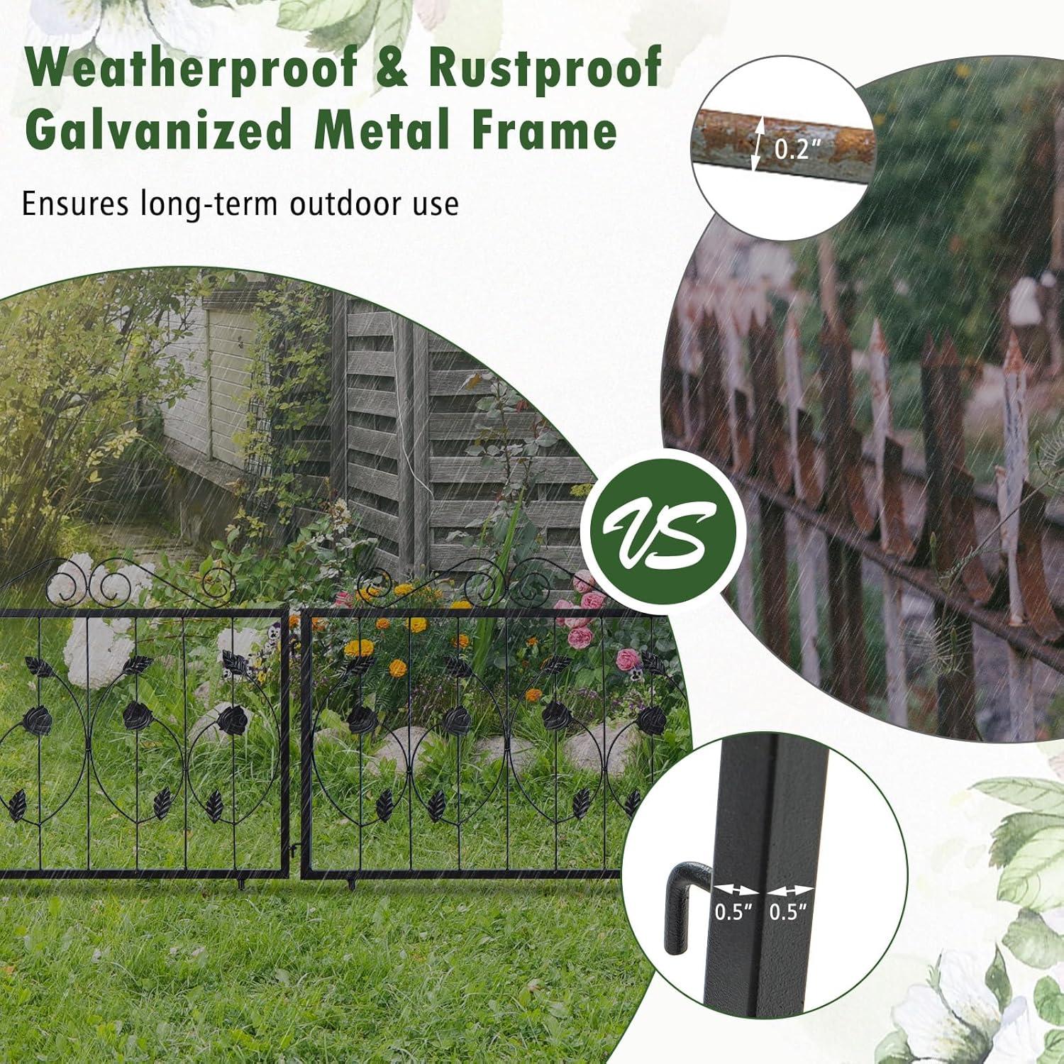 image:imageGiantex Decorative Garden Fence 8 Pack 235H x 153ft L Rustproof Metal Fencing Animal Barrier for Small Dogs Rabbits Flower Bed Edging Fence Border for Outdoor Yard Patio Landscape Decor