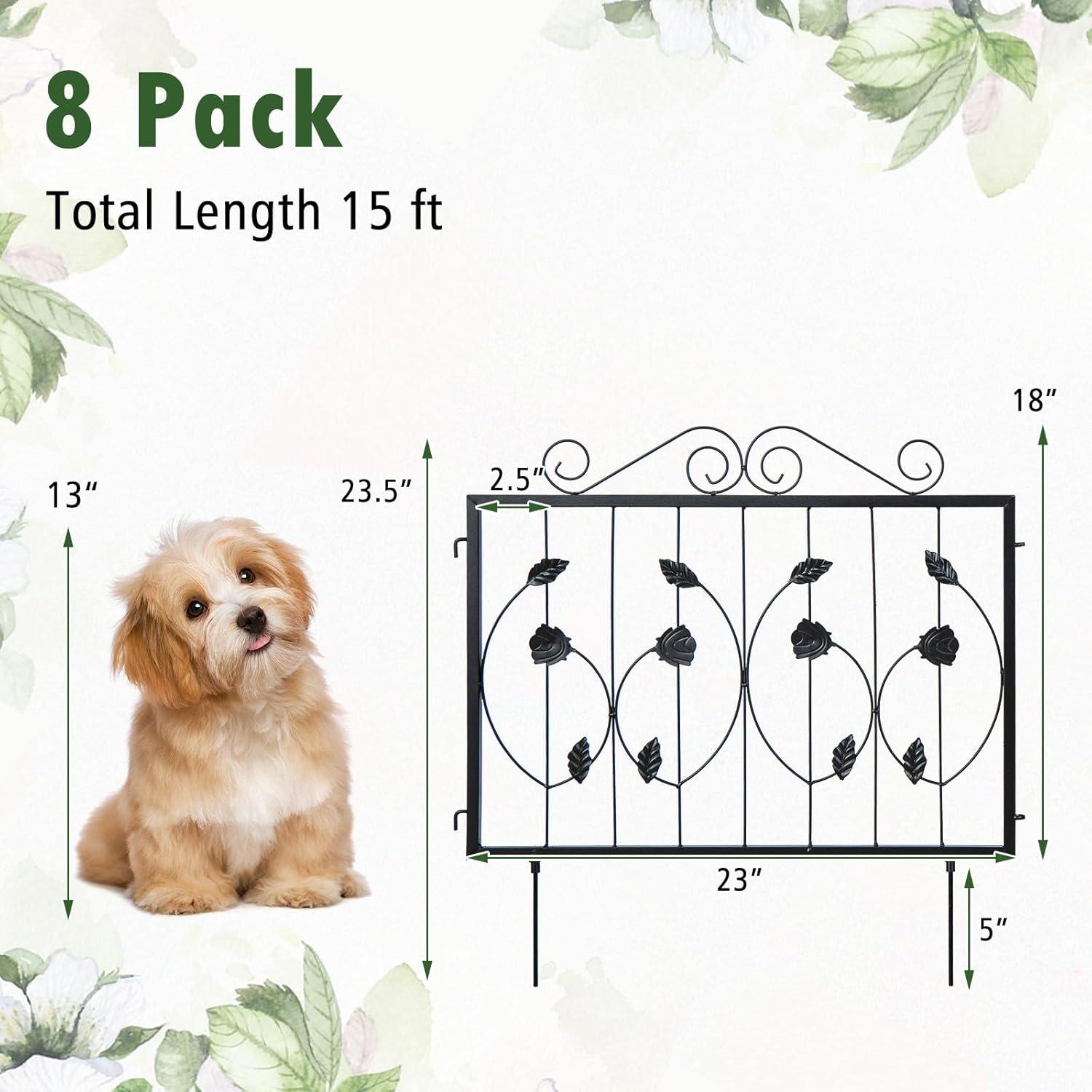 image:imageGiantex Decorative Garden Fence 8 Pack 235H x 153ft L Rustproof Metal Fencing Animal Barrier for Small Dogs Rabbits Flower Bed Edging Fence Border for Outdoor Yard Patio Landscape Decor