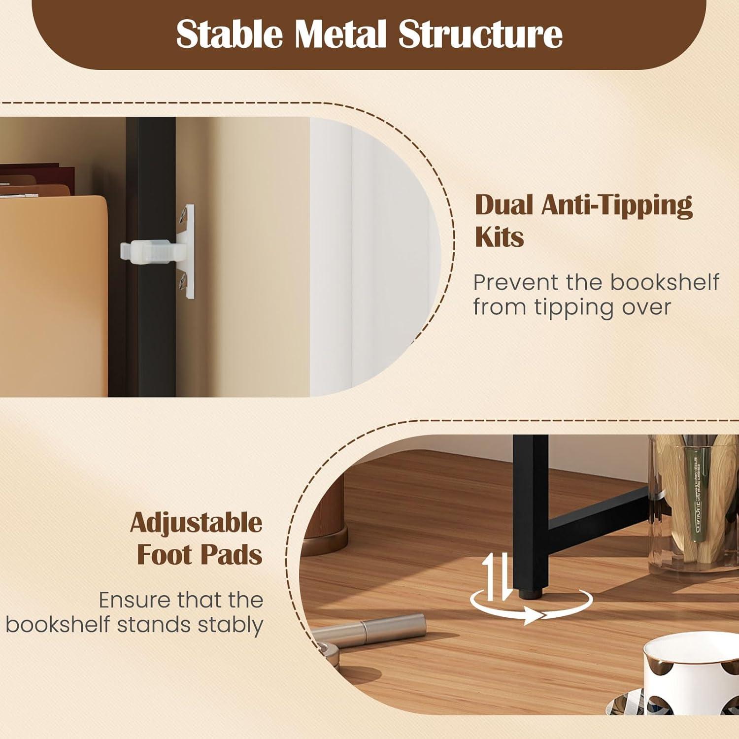 image:imageGiantex Desktop Bookshelf 2Tier Desk Hutch Dorm with Pegboard for up to 32 Computer Monitor Industrial Countertop Storage Organizer Rack Desk Shelf for Home Office Rustic Brown