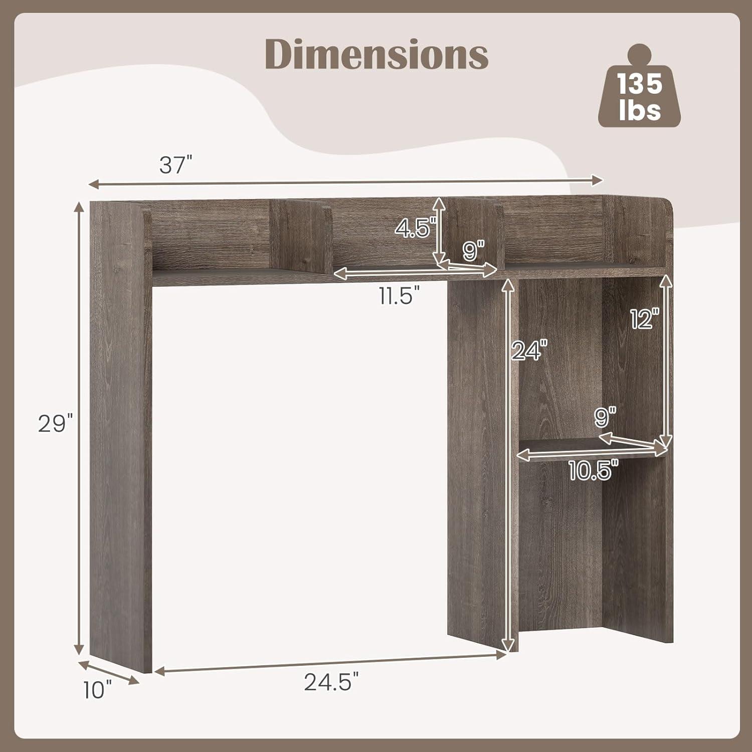 image:imageGiantex Desktop Bookshelf Countertop Storage Hutch with 4 Shelves for Computer Desk Dressing Tabletop Display Rack Multipurpose Desk Hutch Storage Organizer for Home Office Dorm BlackGrey Oak