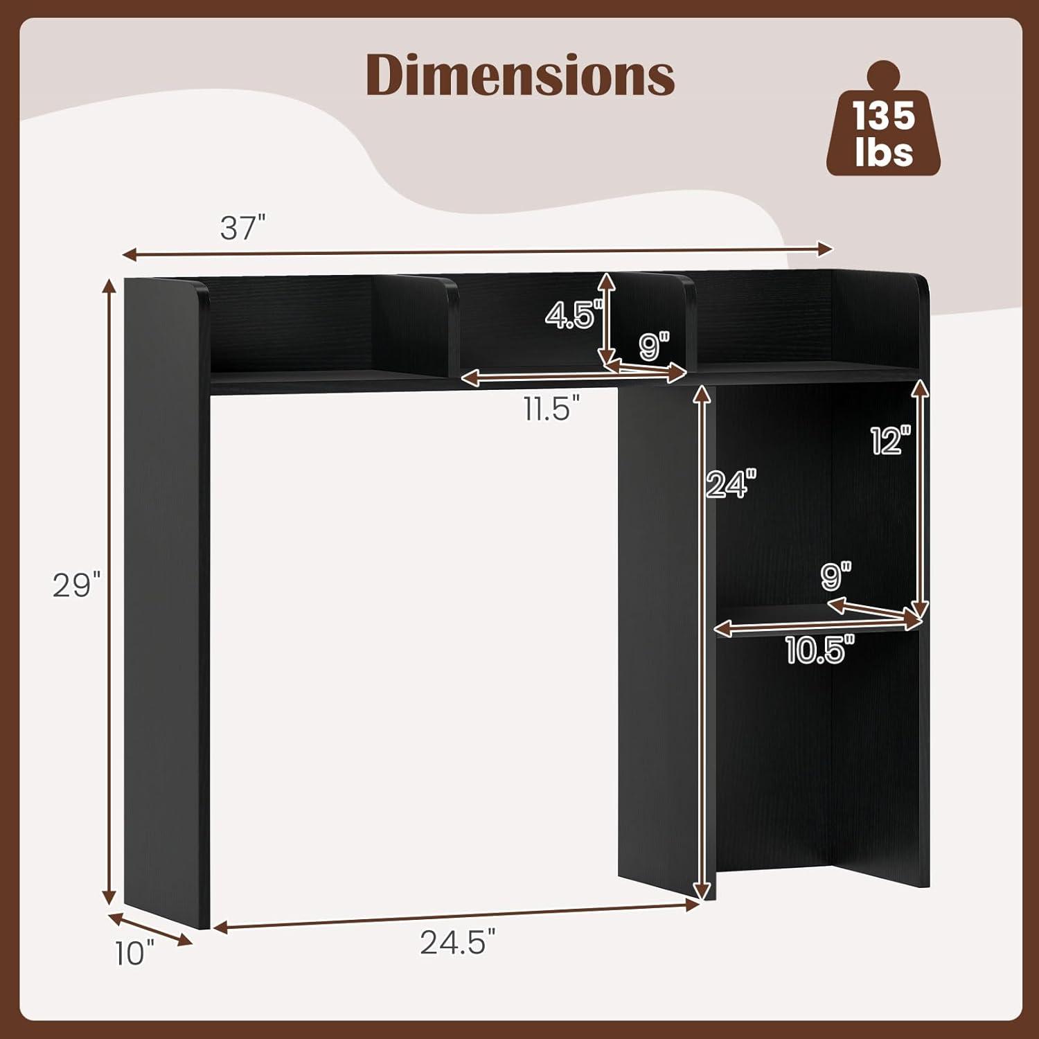 image:imageGiantex Desktop Bookshelf Countertop Storage Hutch with 4 Shelves for Computer Desk Dressing Tabletop Display Rack Multipurpose Desk Hutch Storage Organizer for Home Office Dorm BlackBlack