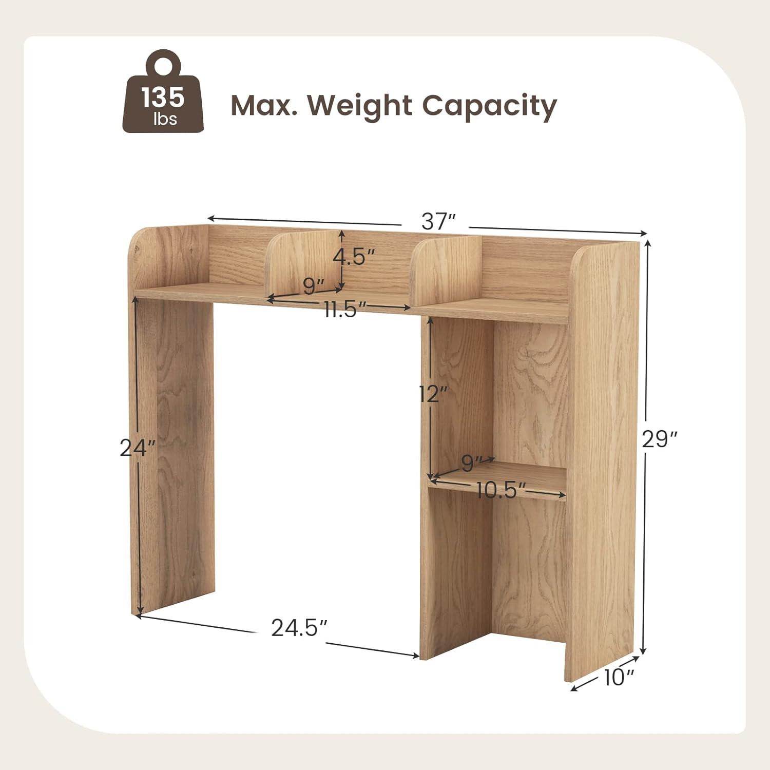 image:imageGiantex Desktop Bookshelf Countertop Storage Hutch with 4 Shelves for Computer Desk Dressing Tabletop Display Rack Multipurpose Desk Hutch Storage Organizer for Home Office Dorm BlackNatural