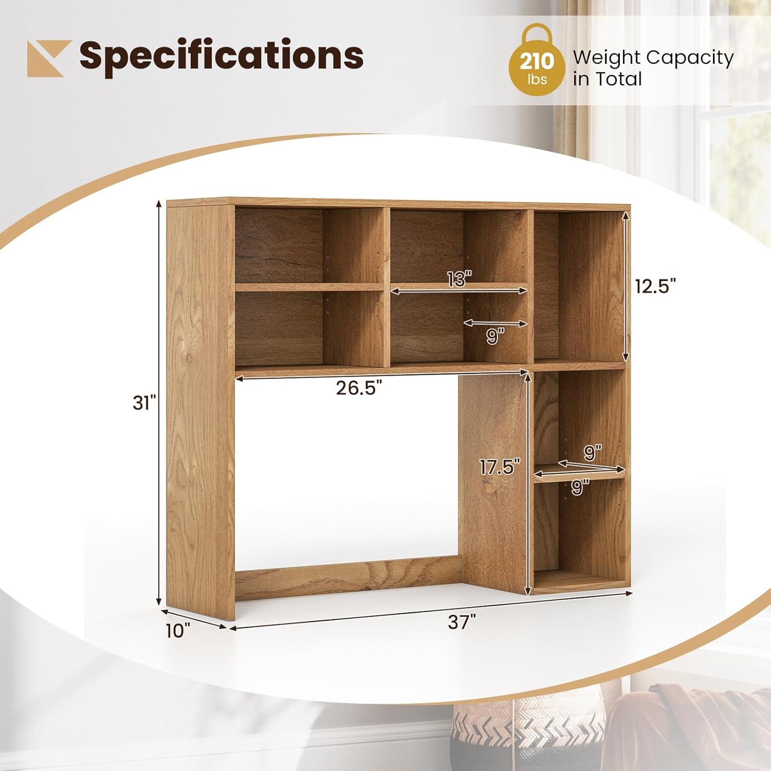 image:imageGiantex Desktop Bookshelf Countertop Storage Hutch with 4 Shelves for Computer Desk Dressing Tabletop Display Rack Multipurpose Desk Hutch Storage Organizer for Home Office Dorm BlackNatural