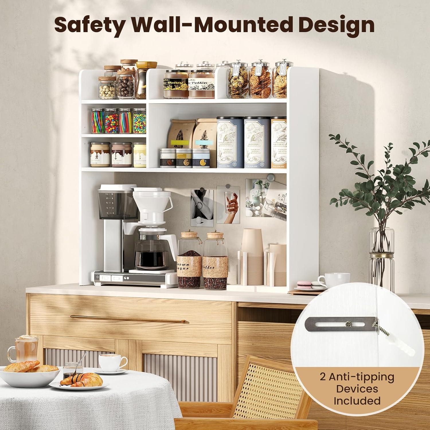 image:imageGiantex Desktop Bookshelf Countertop Storage Hutch with 4 Shelves for Computer Desk Dressing Tabletop Display Rack Multipurpose Desk Hutch Storage Organizer for Home Office Dorm BlackWhite