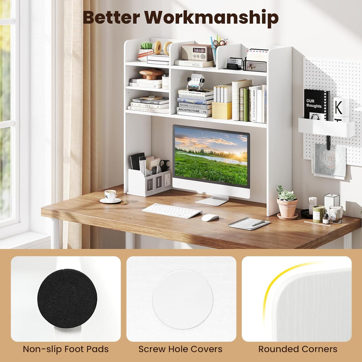 image:imageGiantex Desktop Bookshelf Countertop Storage Hutch with 4 Shelves for Computer Desk Dressing Tabletop Display Rack Multipurpose Desk Hutch Storage Organizer for Home Office Dorm BlackWhite