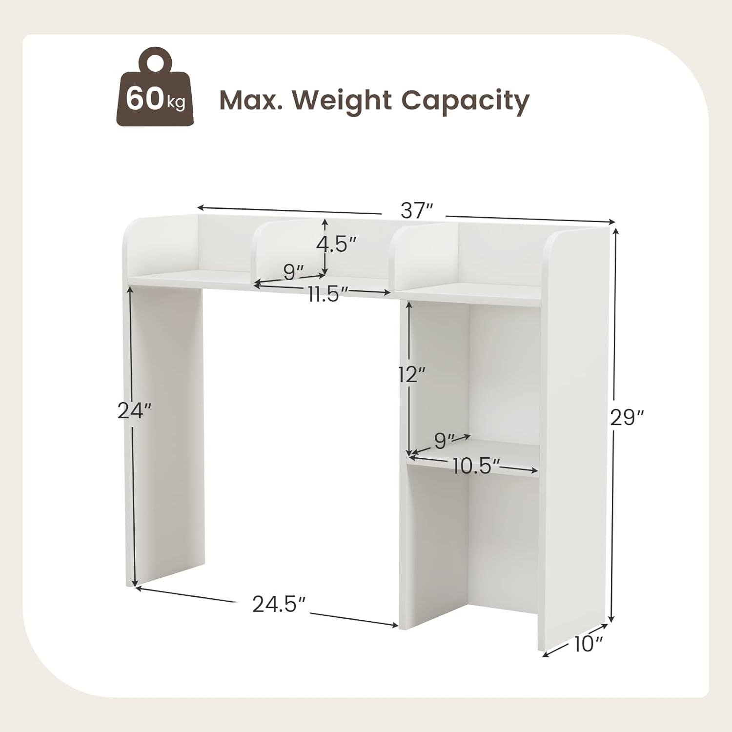 image:imageGiantex Desktop Bookshelf Countertop Storage Hutch with 4 Shelves for Computer Desk Dressing Tabletop Display Rack Multipurpose Desk Hutch Storage Organizer for Home Office Dorm BlackWhite