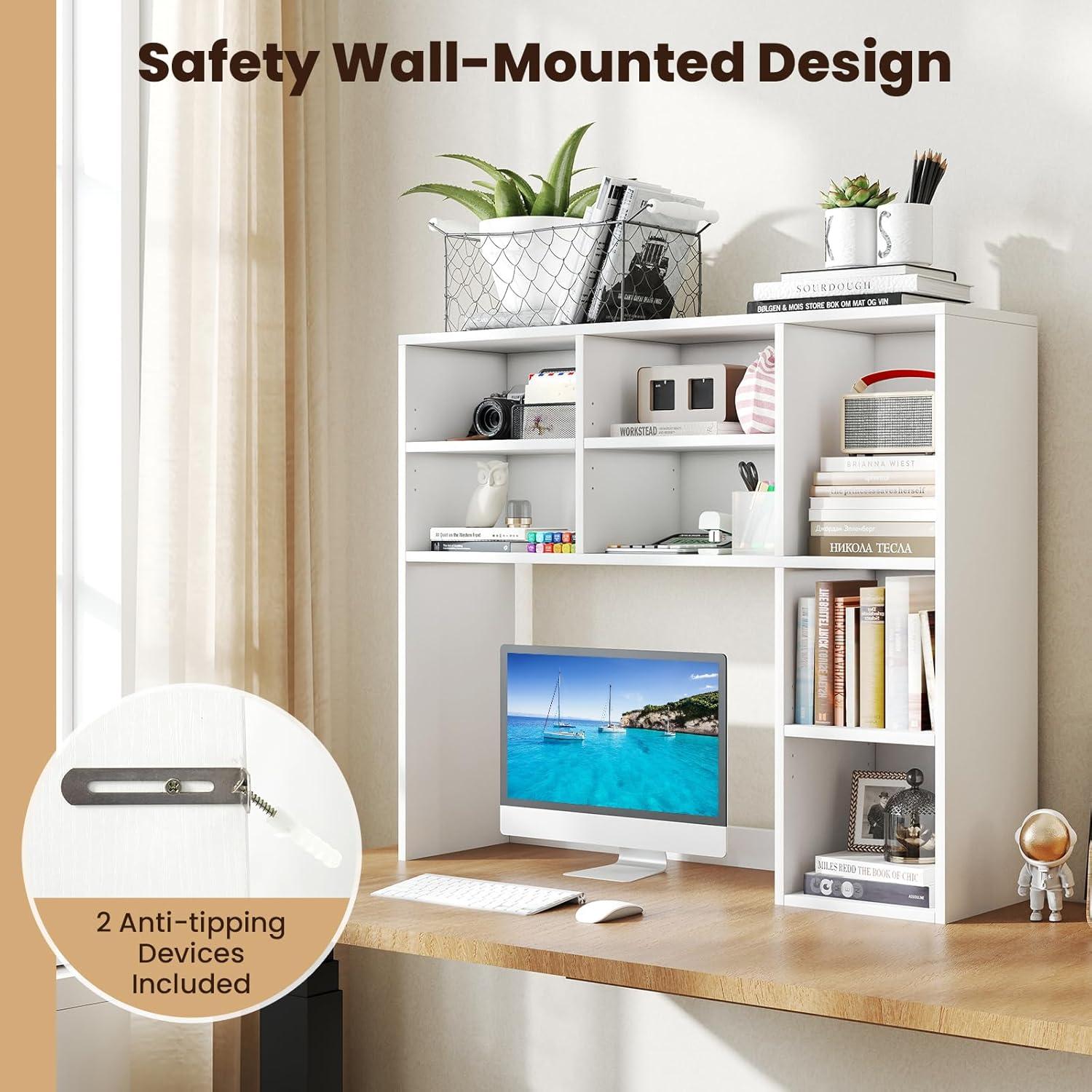image:imageGiantex Desktop Bookshelf Countertop Storage Hutch with 4 Shelves for Computer Desk Dressing Tabletop Display Rack Multipurpose Desk Hutch Storage Organizer for Home Office Dorm BlackWhite