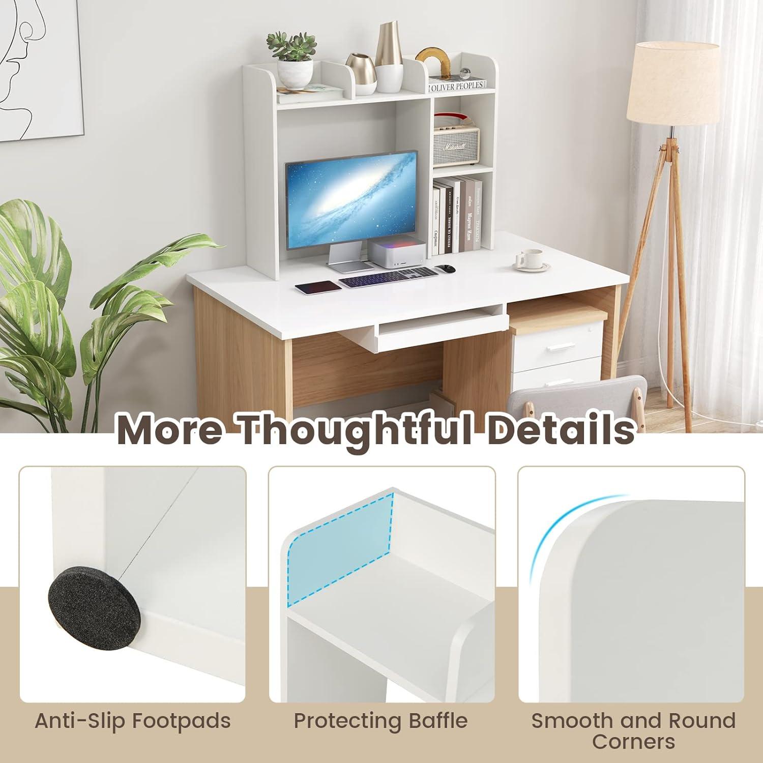 image:imageGiantex Desktop Bookshelf Countertop Storage Hutch with 4 Shelves for Computer Desk Dressing Tabletop Display Rack Multipurpose Desk Hutch Storage Organizer for Home Office Dorm BlackWhite